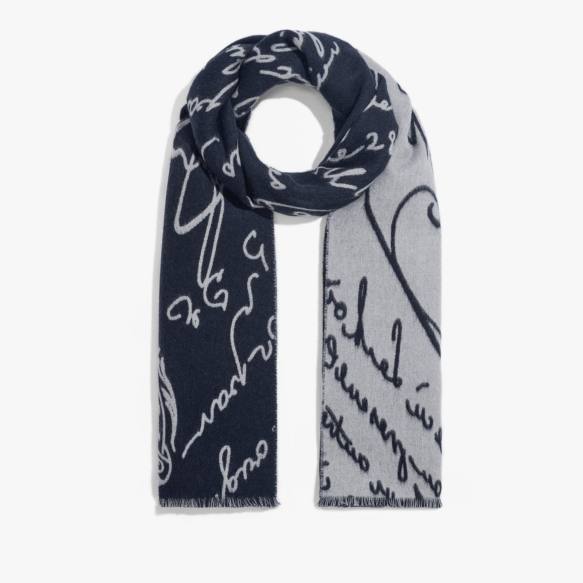 Wool Scritto Scarf, MARINE/ INTERNAL GIANT SCRITTO, hi-res