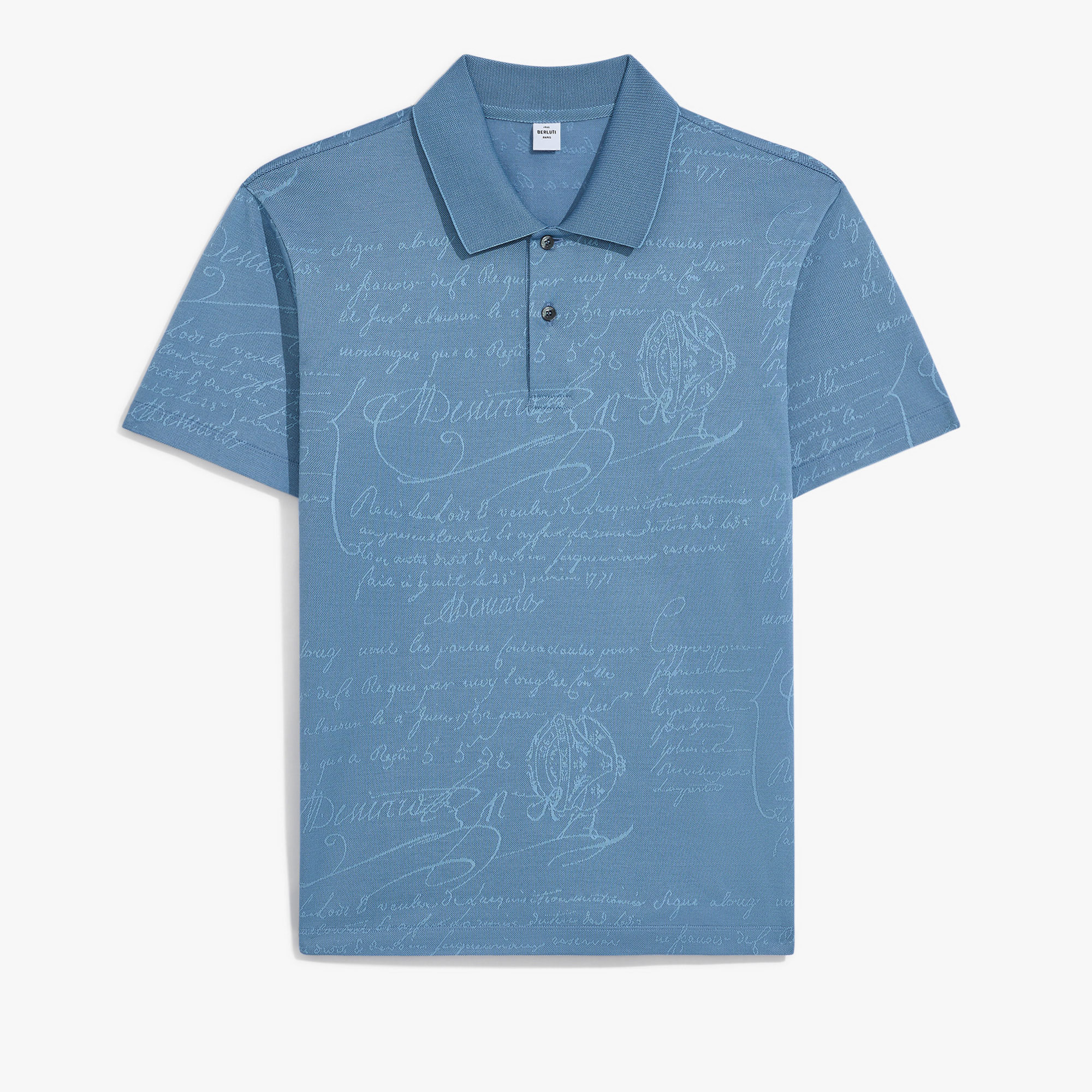 SCritto图纹珠地布Polo衫, CORNFLOWER BLUE, hi-res
