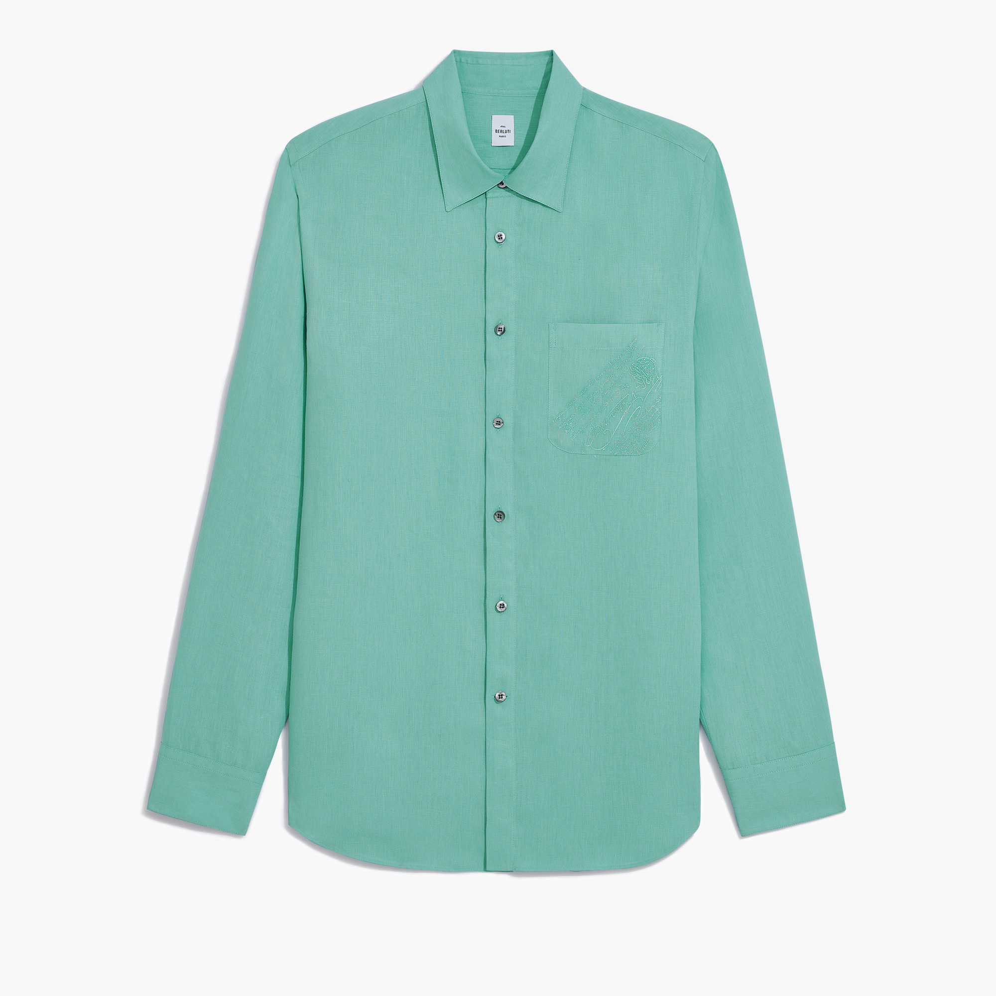 Linen Relaxed Scritto Pocket Shirt, AQUAMARINE, hi-res