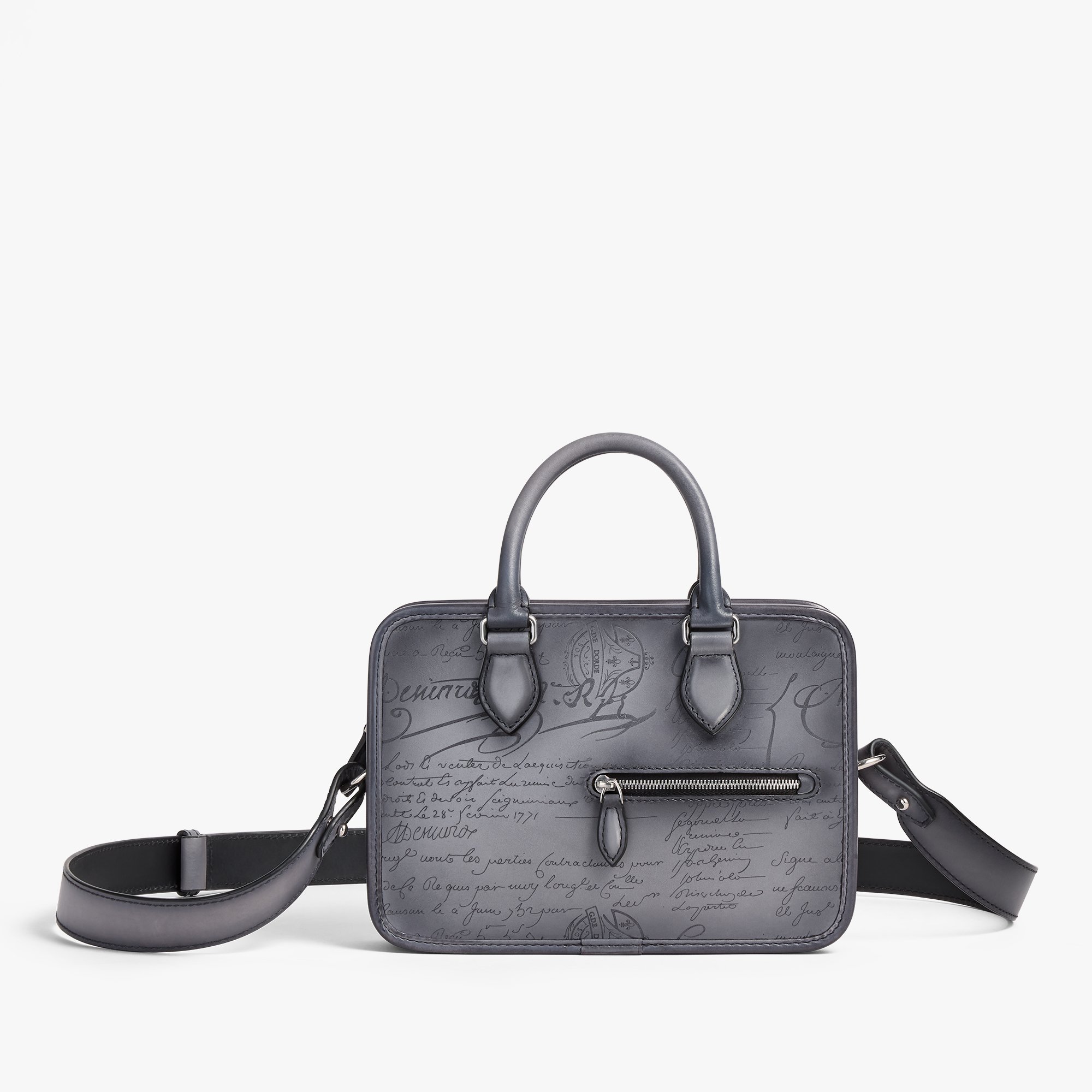 Un Jour Gulliver Scritto Leather Messenger, LIGHT ALUMINIO, hi-res
