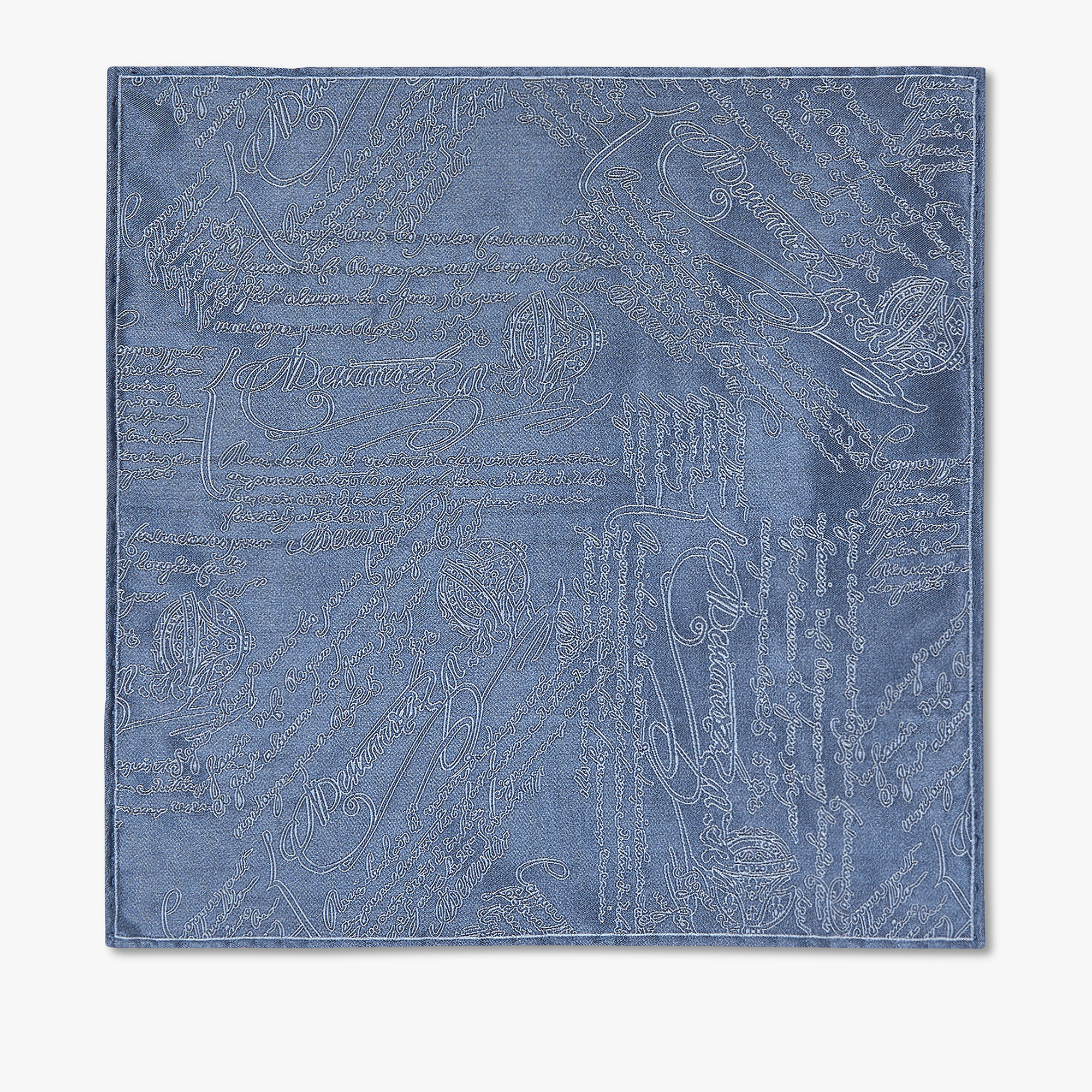 Jacquard Scritto Pocket Square, GREYISH BLUE, hi-res