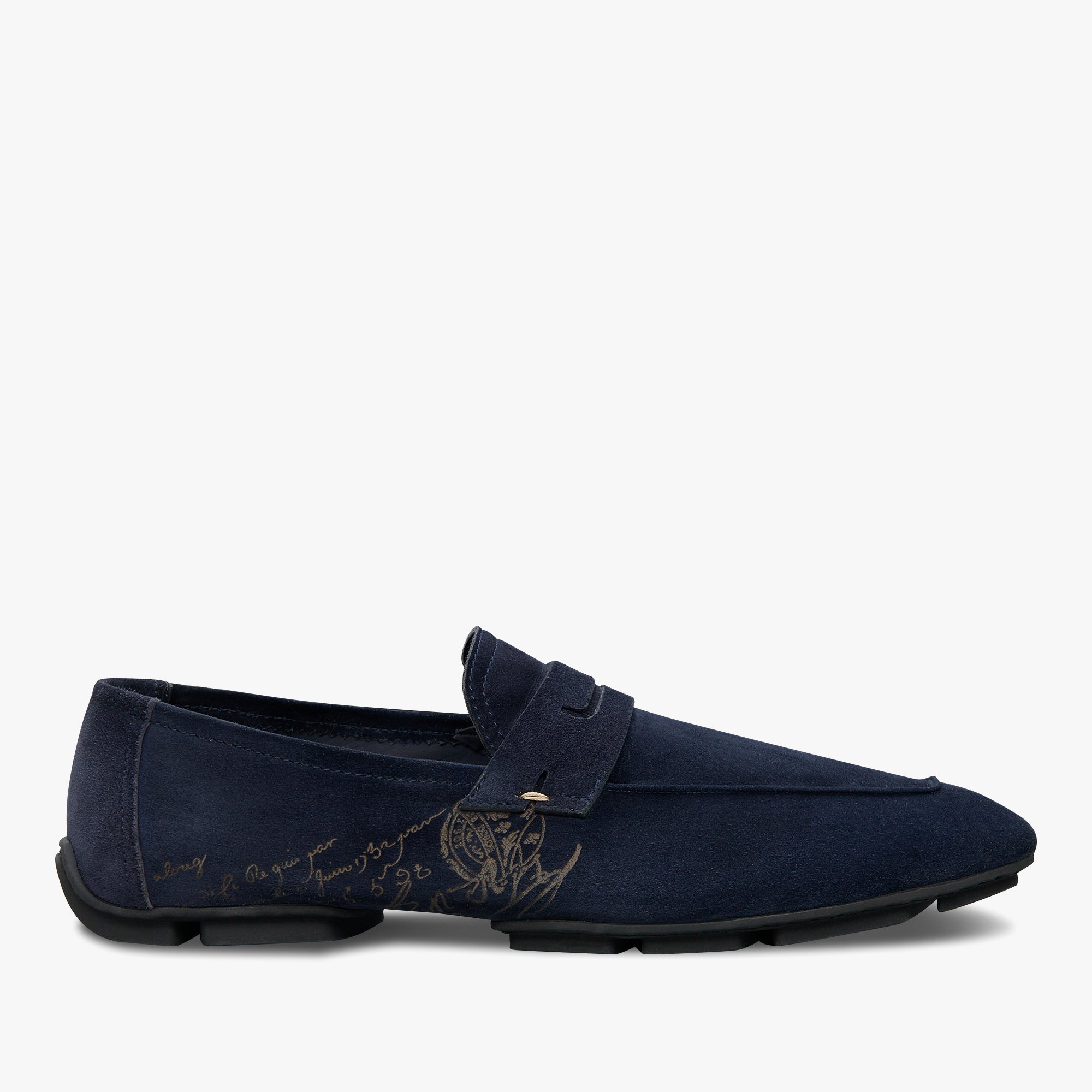 Mocassin Lorenzo Drive En Cuir De Veau Camoscio Scritto, NAVY, hi-res