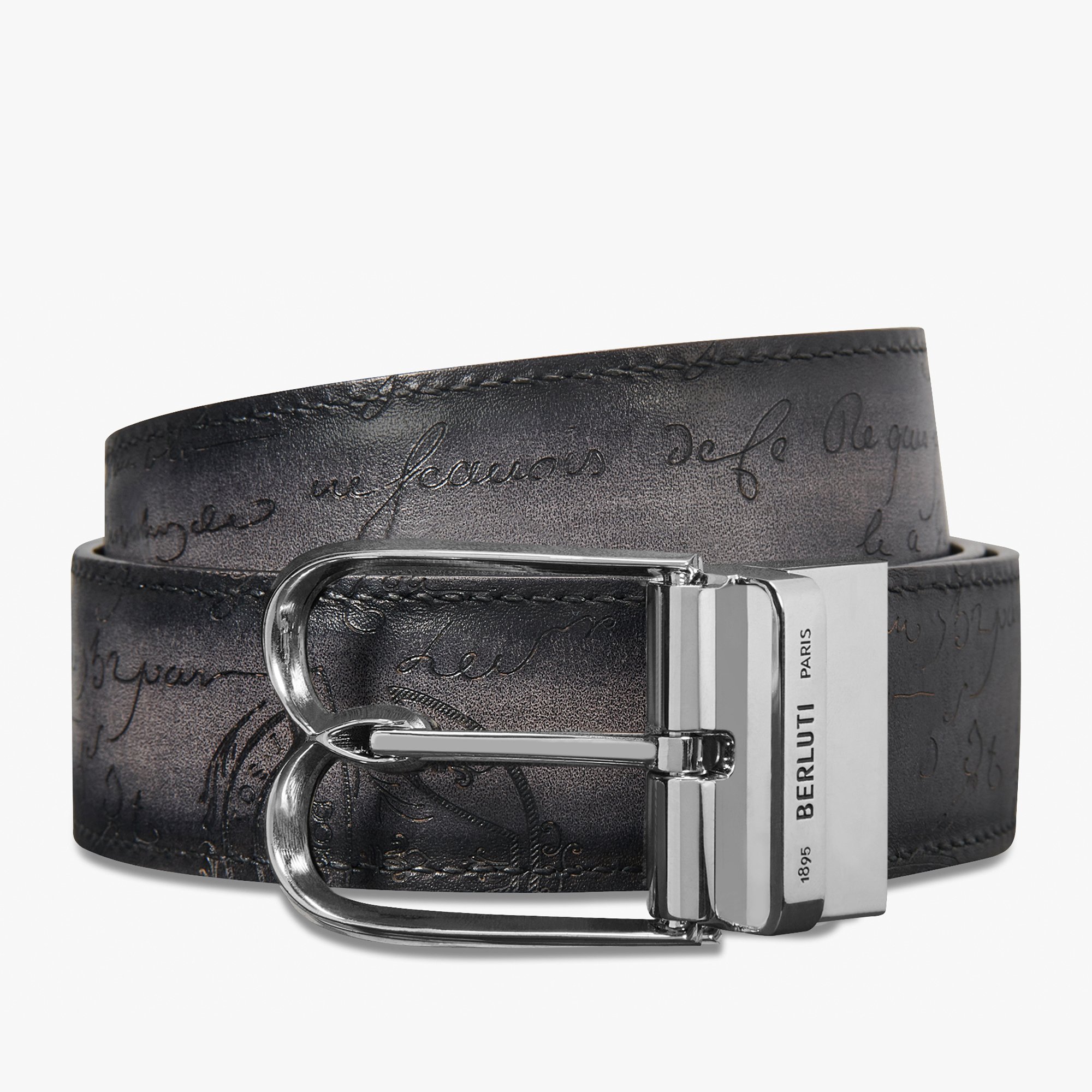  Ceinture Réversible B Volute 35 Mm En Cuir Scritto, MOGANO + NERO GRIGIO, hi-res