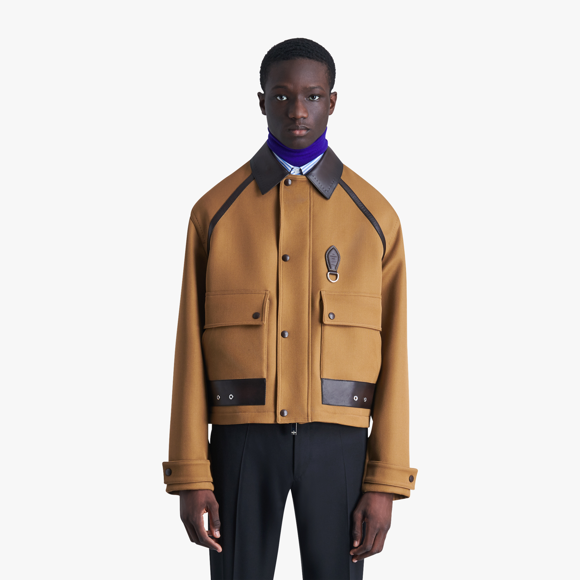 Wool Blouson With Patina Leather Details