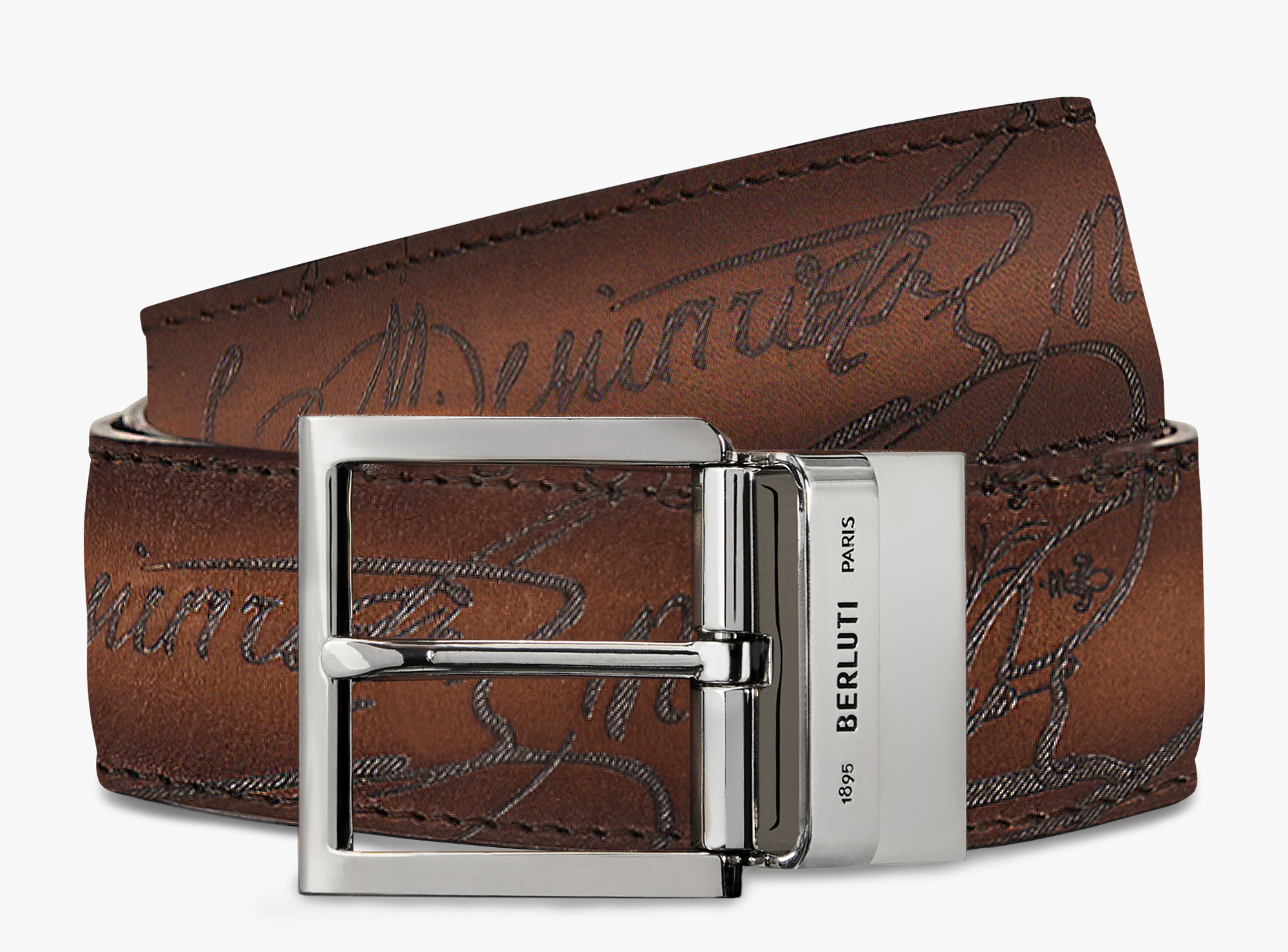  Venezia  Scritto leather 35 MM Belt , NERO GRIGIO + MOGANO, hi-res