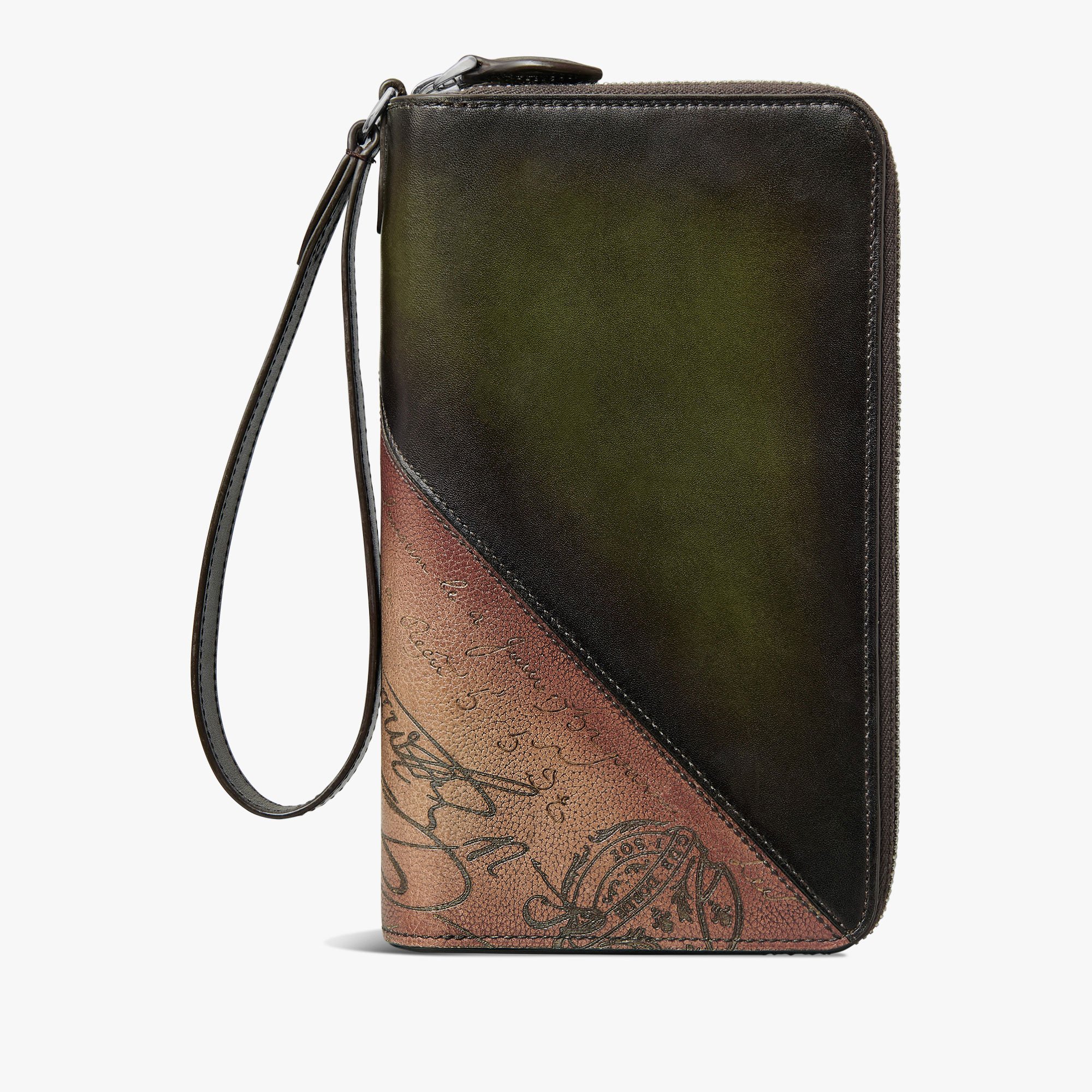 Tali Scritto Leather Long Zipped Wallet, NERO CAVIAR + SAVANA, hi-res