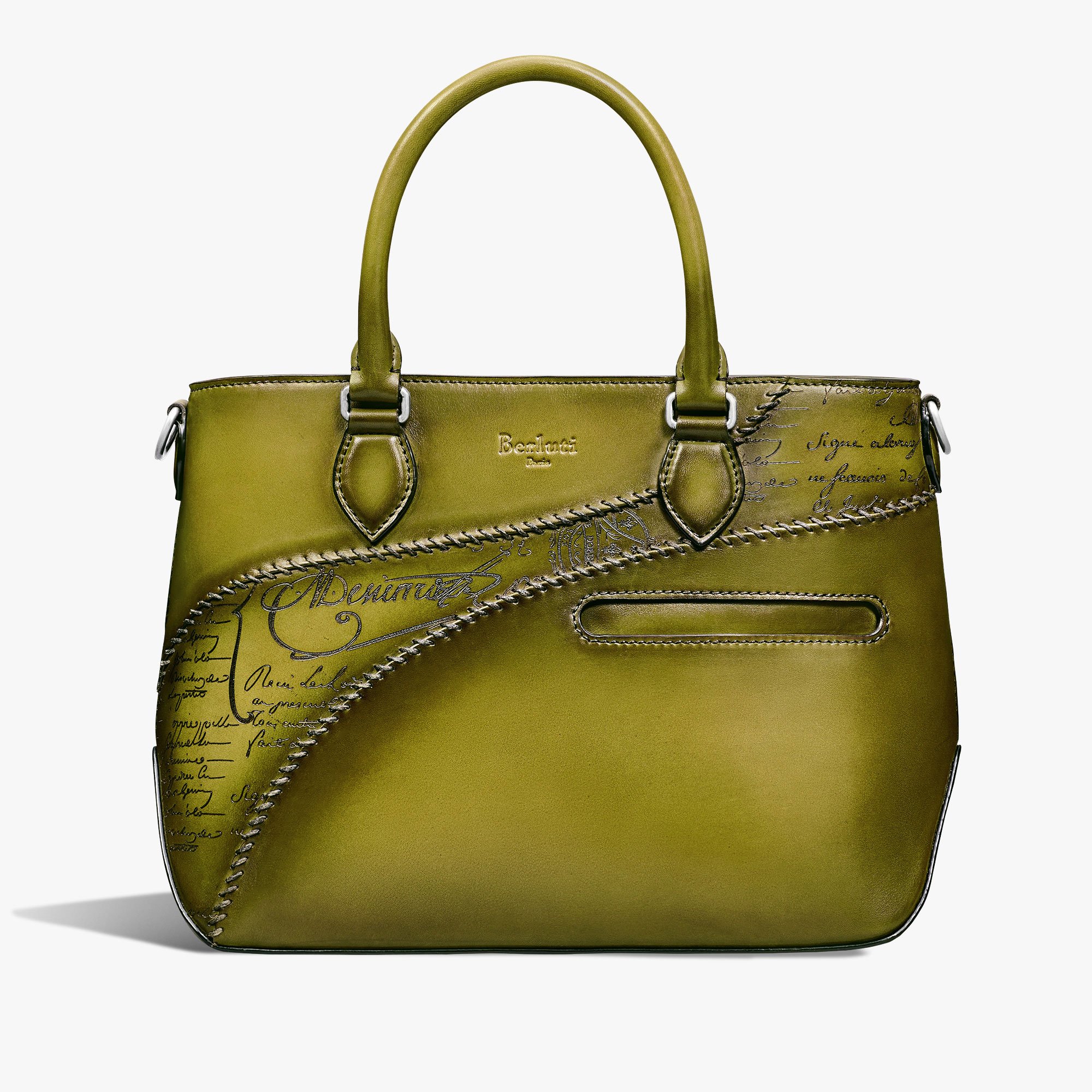 Toujours XS Scritto Leather Tote Bag, ACID GREEN, hi-res