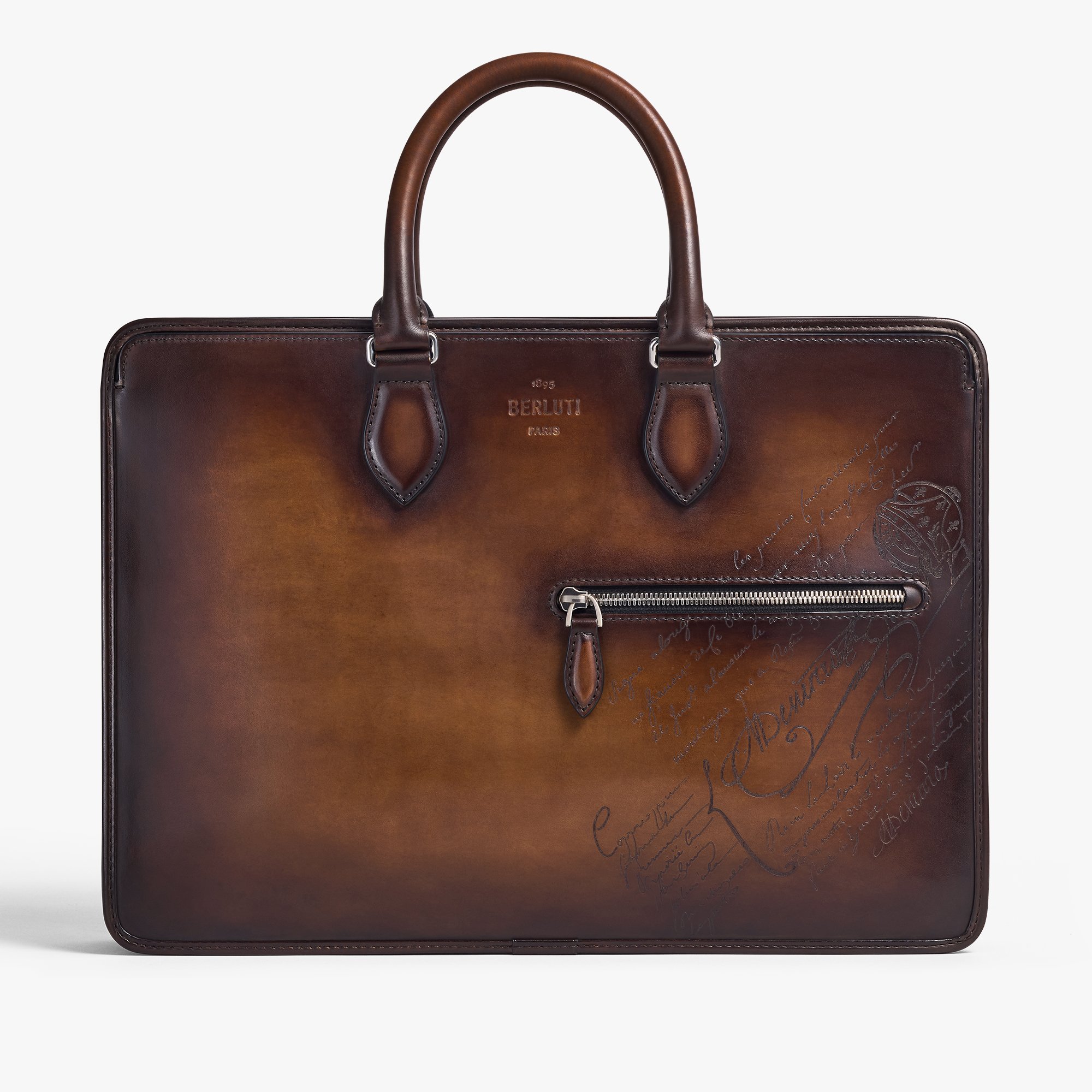 Un Jour Scritto Leather Briefcase, CACAO INTENSO, hi-res