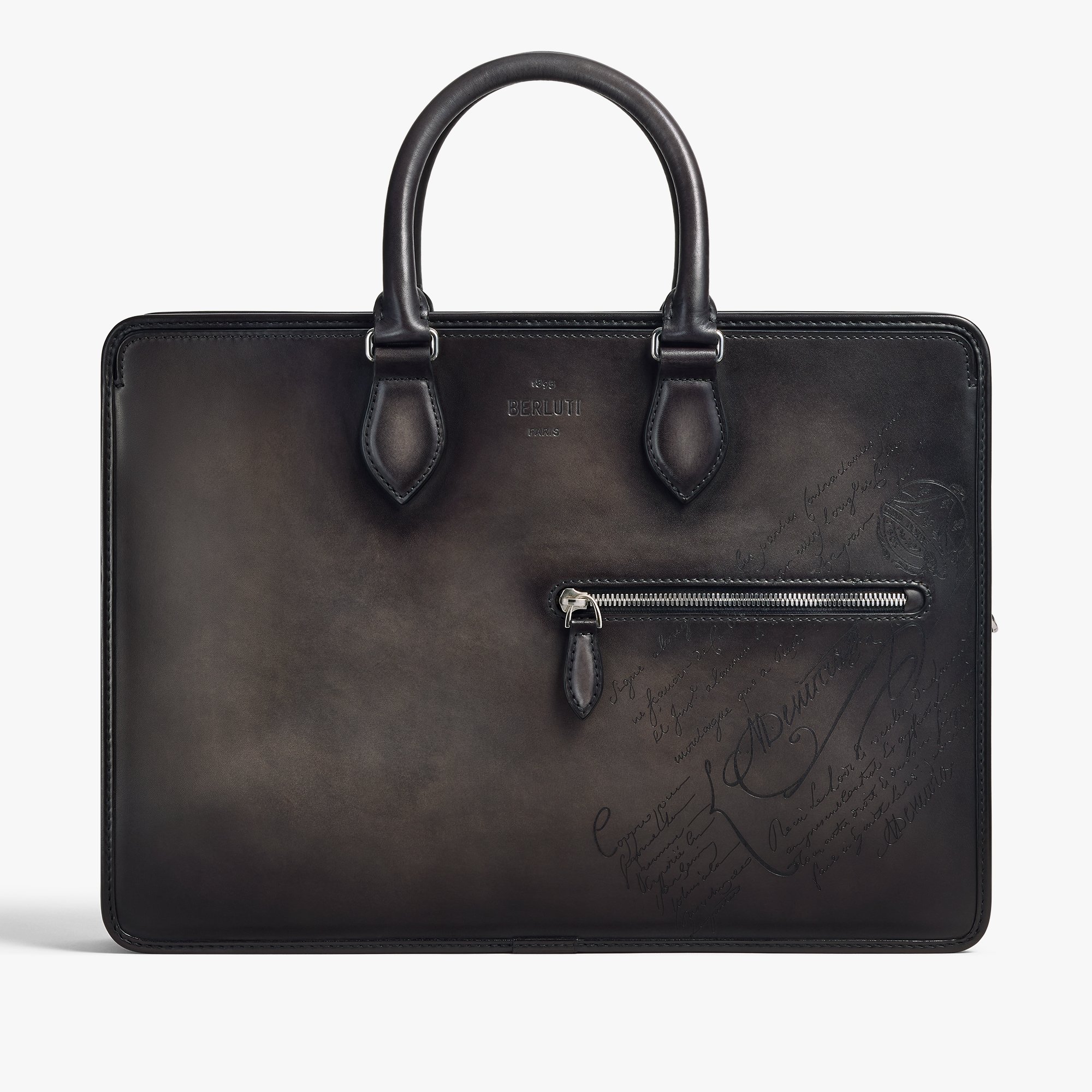 Un Jour Scritto Leather Briefcase, NERO GRIGIO, hi-res