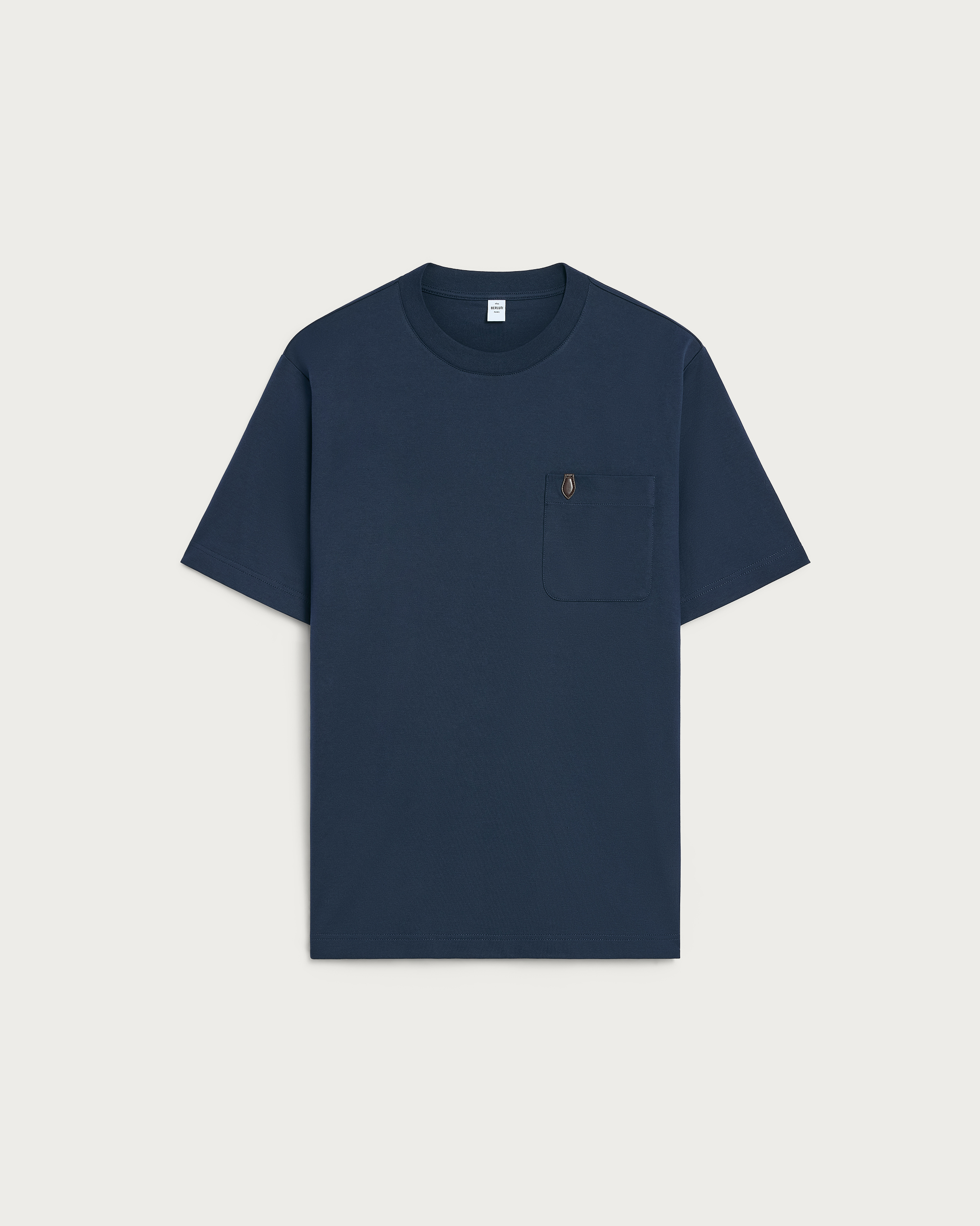 Berluti ネイビー Tシャツ Pocket T-shirt with Leather Detail | Berluti BE