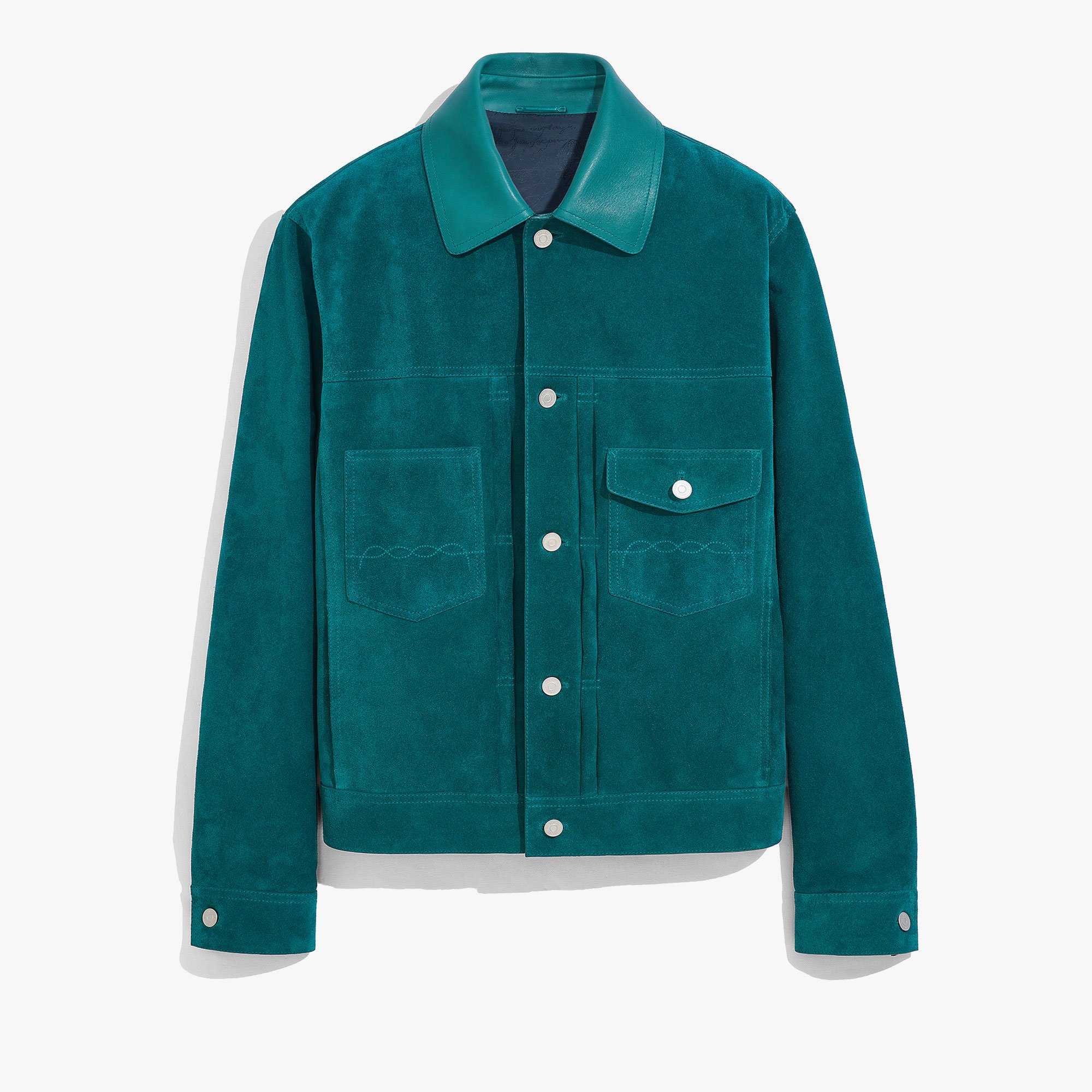 Suede Denim Jacket, DARK TEAL BLUE, hi-res