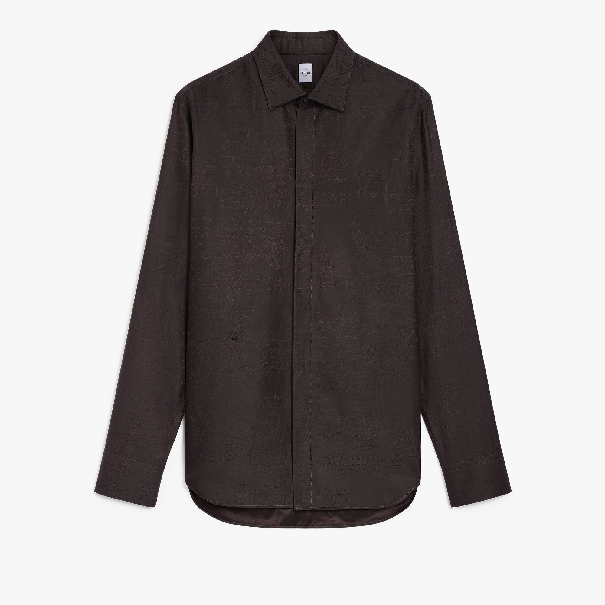 Andy Cotton Silk Scritto Shirt, EARTH BROWN, hi-res