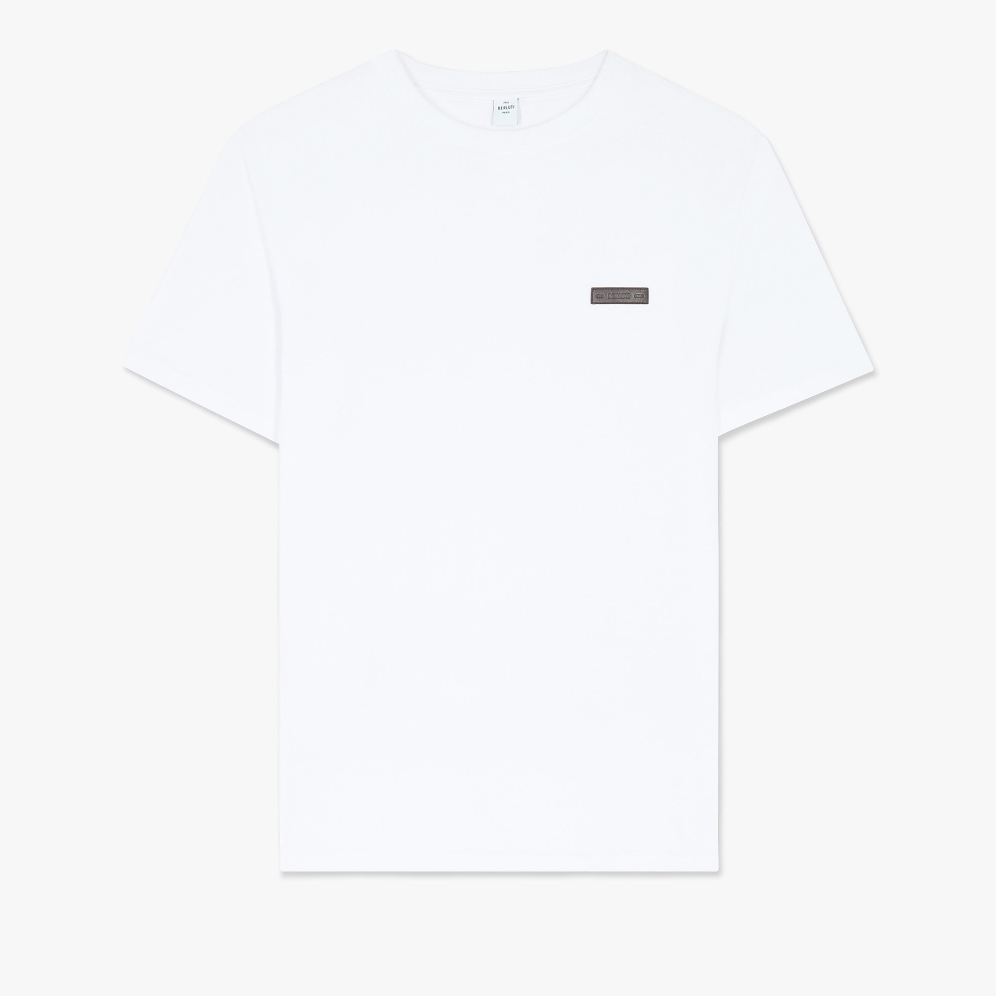 T-Shirt With Leather Detail, BLANC OPTIQUE, hi-res