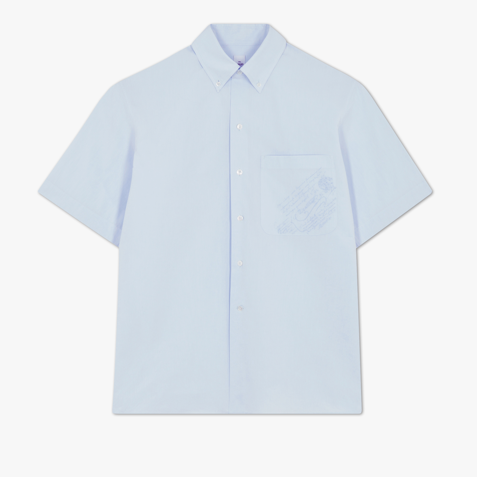 棉质短袖衬衫，带有Scritto图纹口袋, SKY BLUE, hi-res