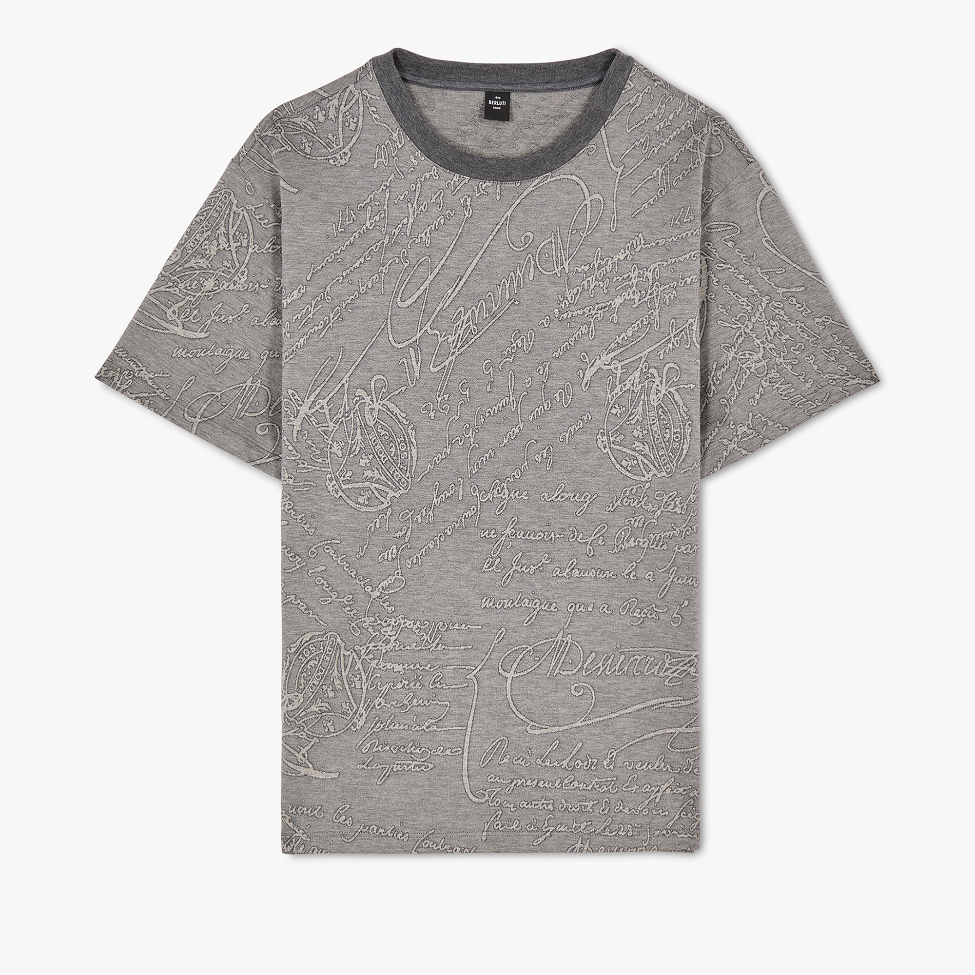 T-Shirt En Jacquard Scritto All-Over, FOSSIL GREY, hi-res