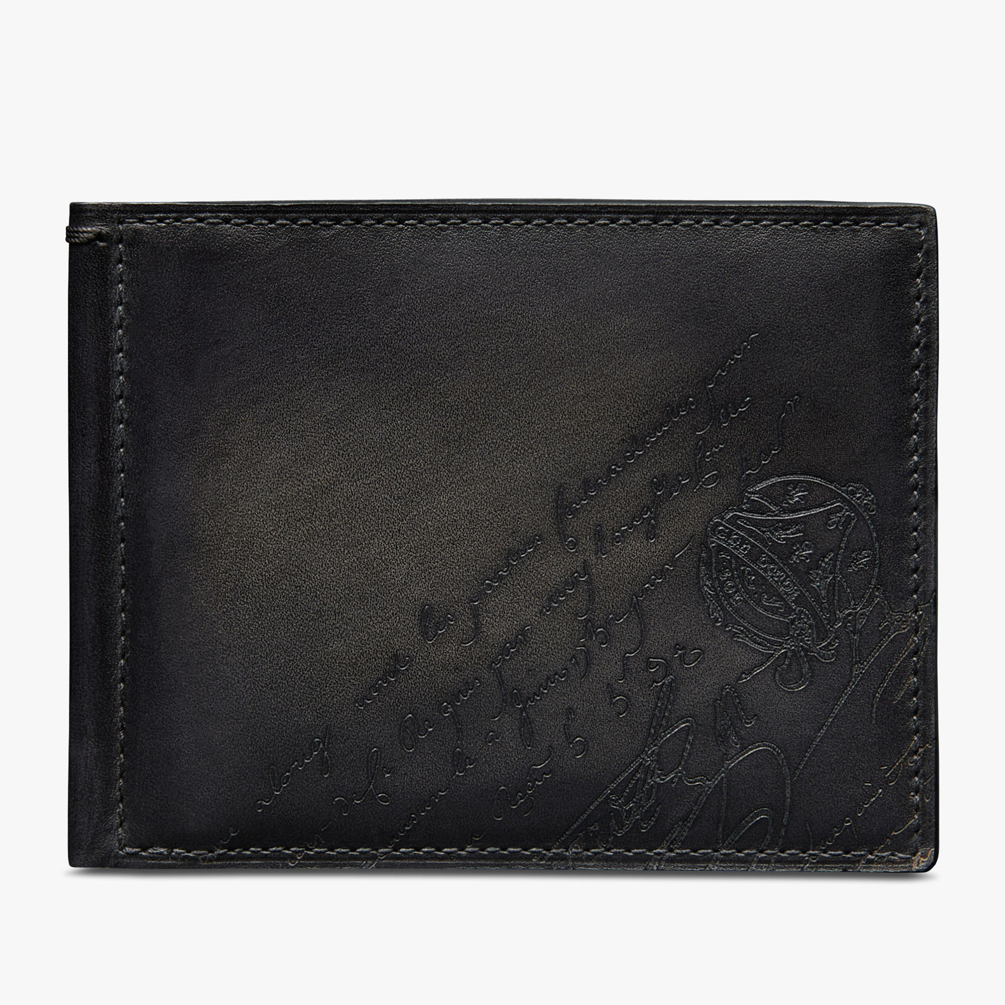 Figure Scritto Leather Wallet, NERO GRIGIO, hi-res