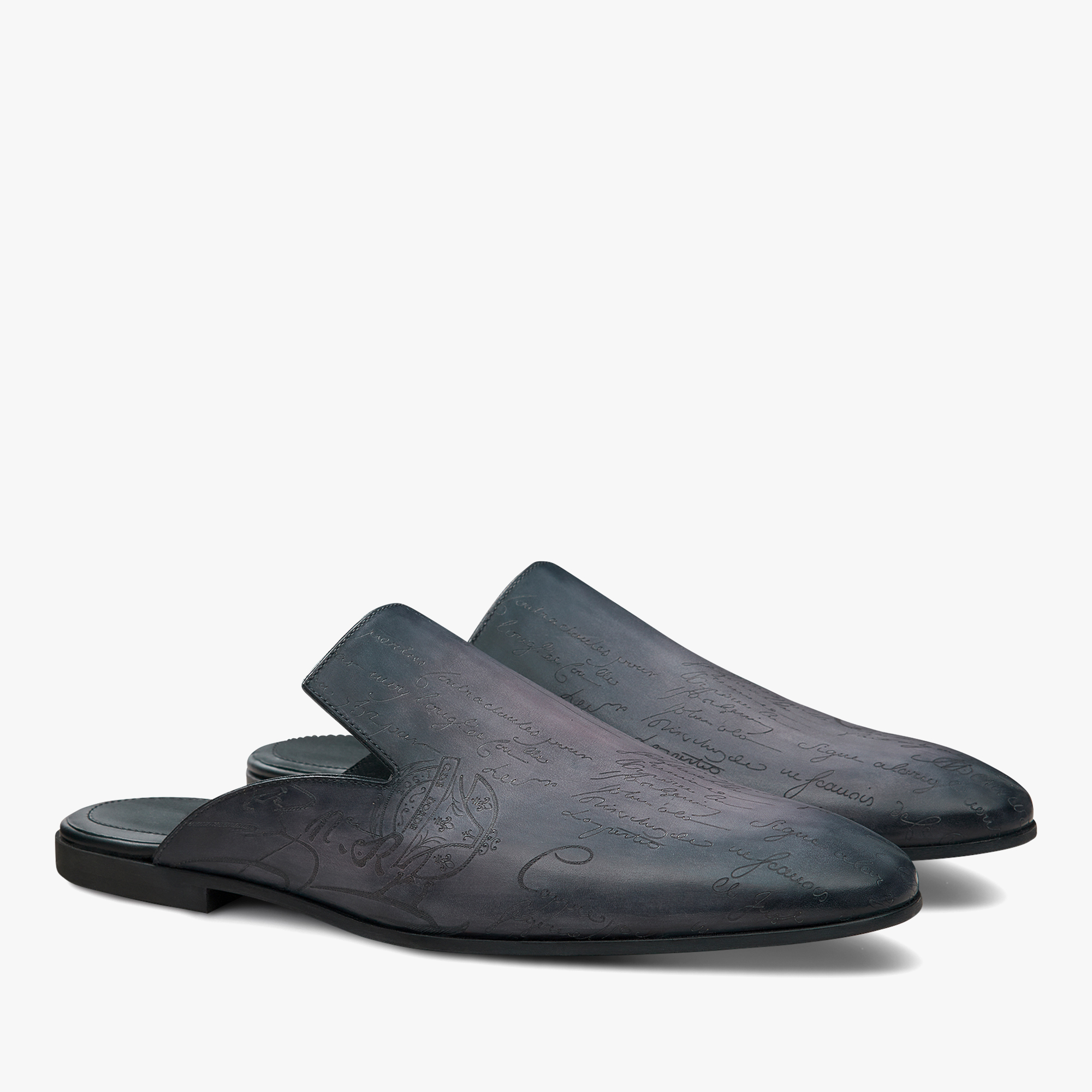 【関税&送料込】Berluti Galet Slippers In Scritto Leather S4170-001_cursive-galet-