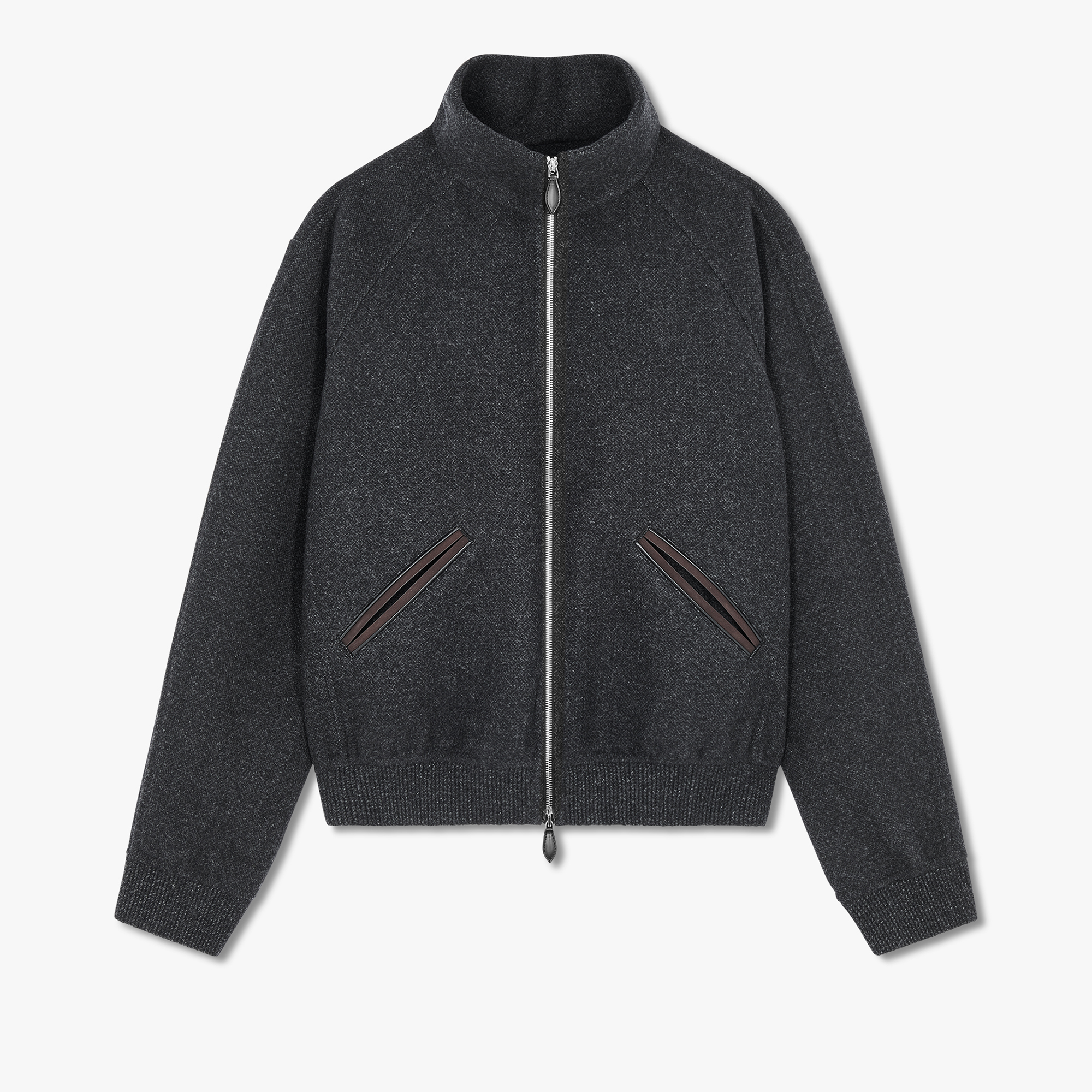 Double Face Cashmere Track Jacket, DARK CHARCOAL, hi-res