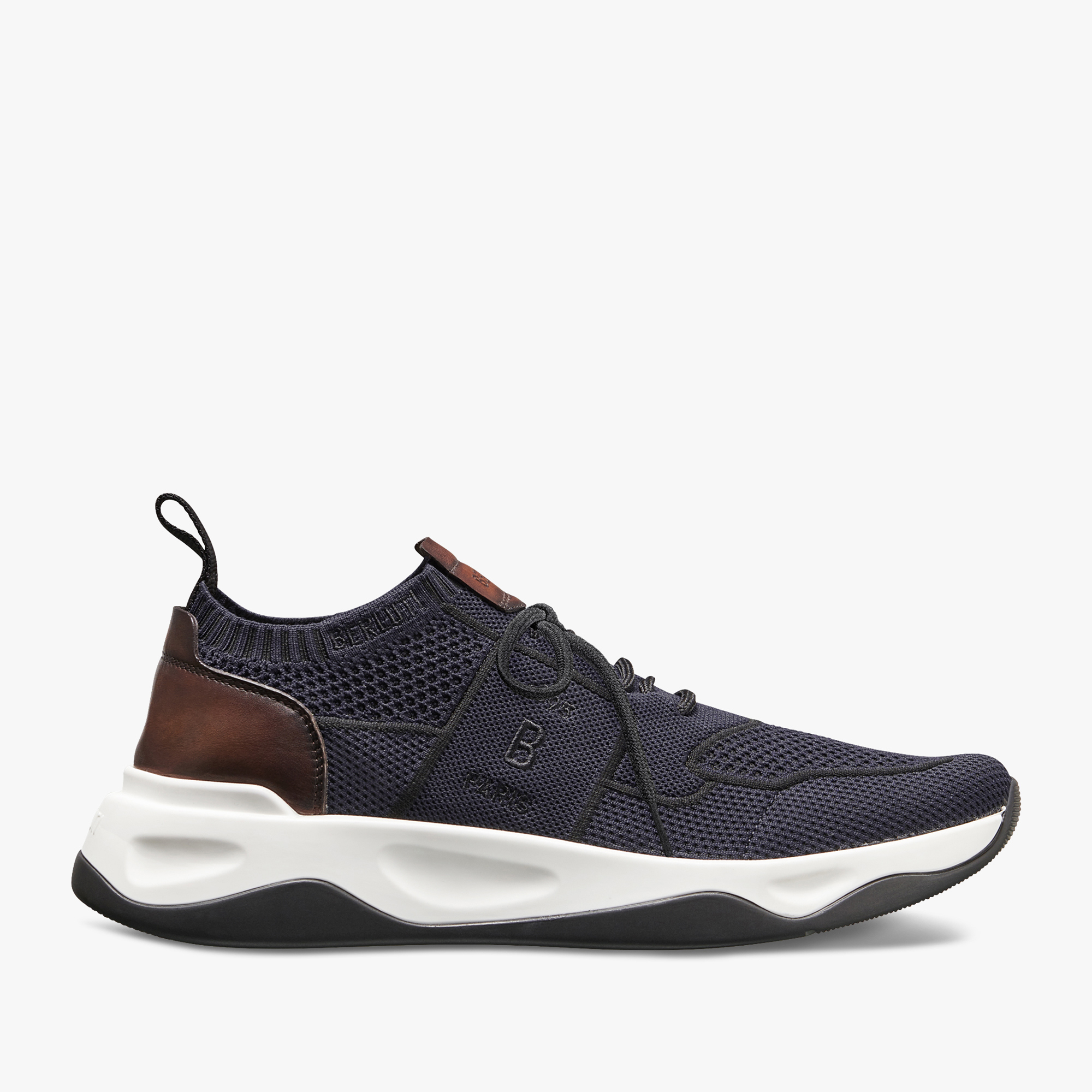 Shadow Knit Sneaker With Leather Details, NAVY, hi-res