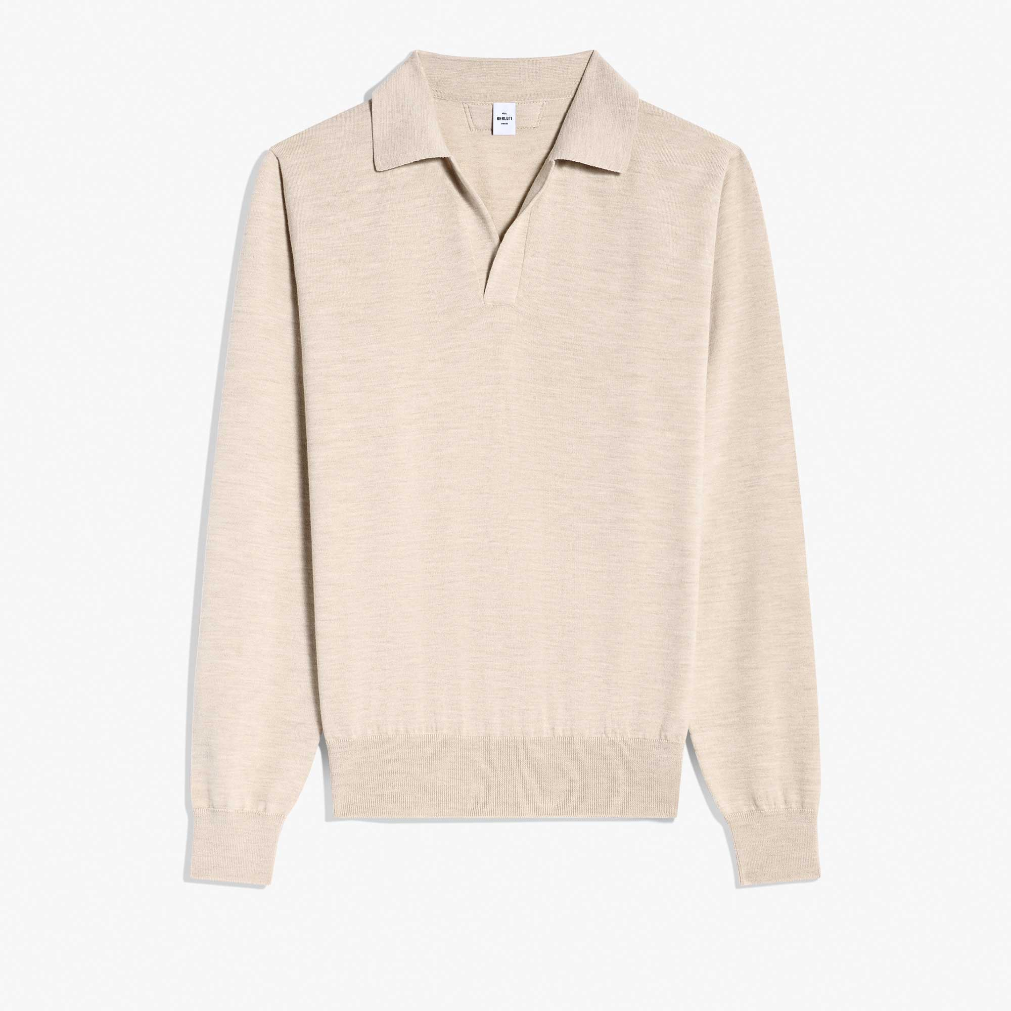 Classic Buttonless Wool Polo, PEBBLE BEIGE, hi-res