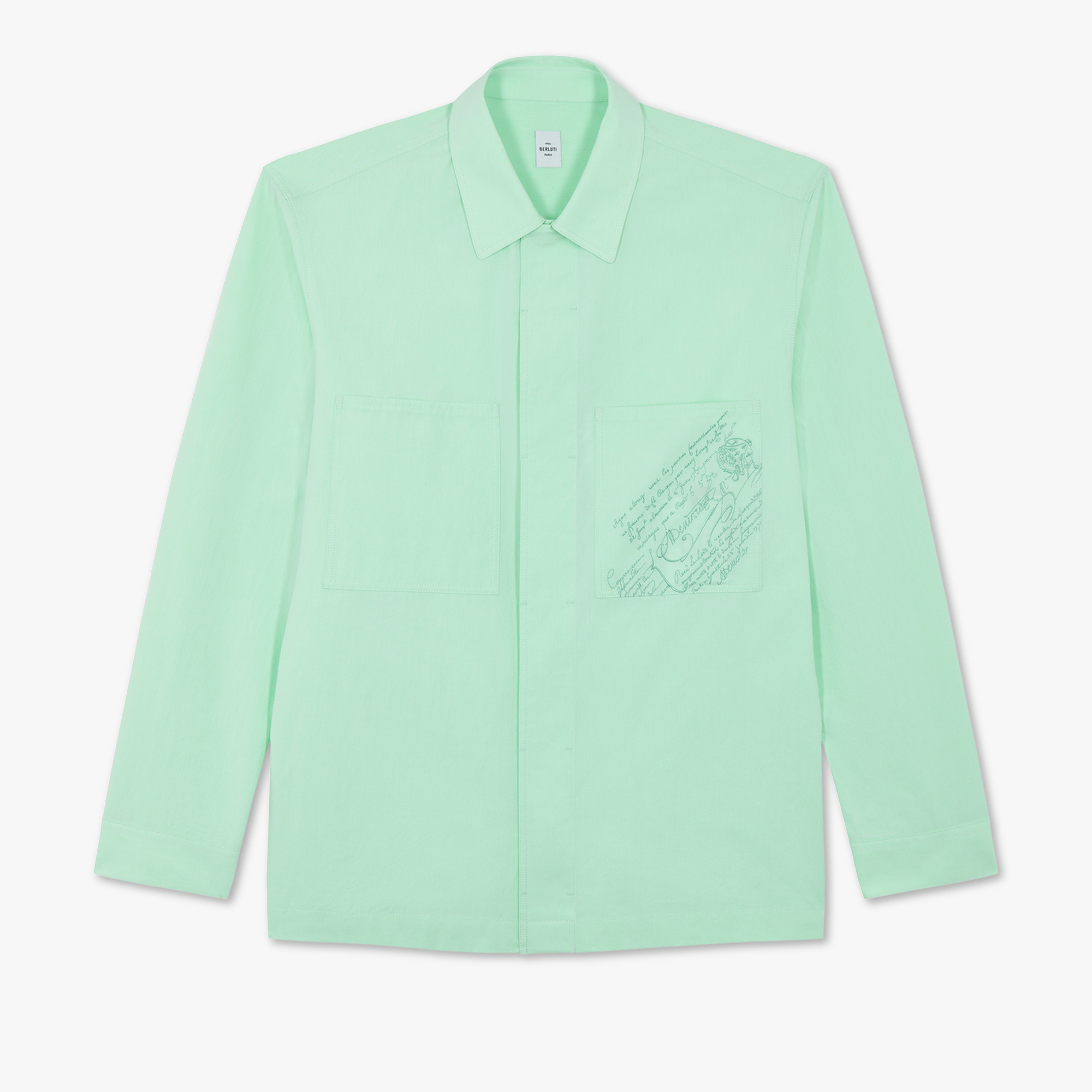 Cotton Workwear Overshirt With Scritto Pocket, SAGE, hi-res