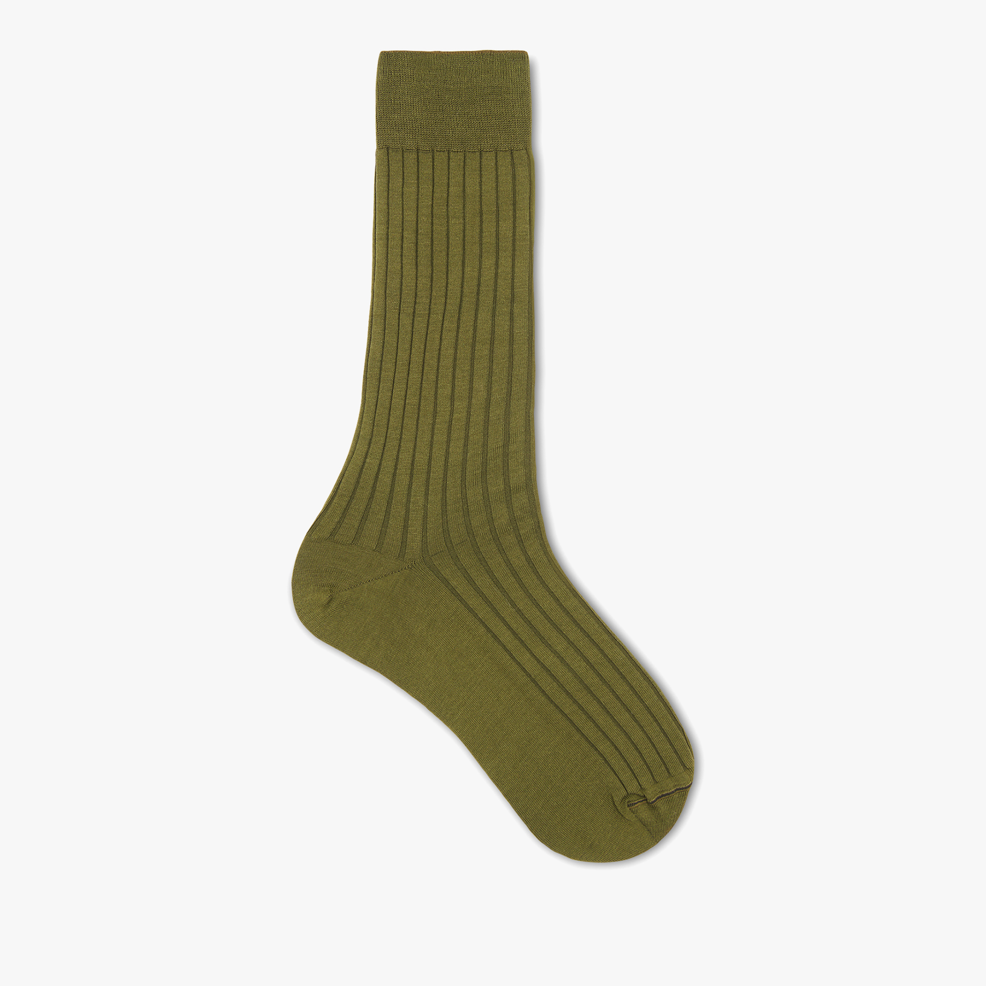 Cotton Ribbed Socks, KAKI GREEN, hi-res