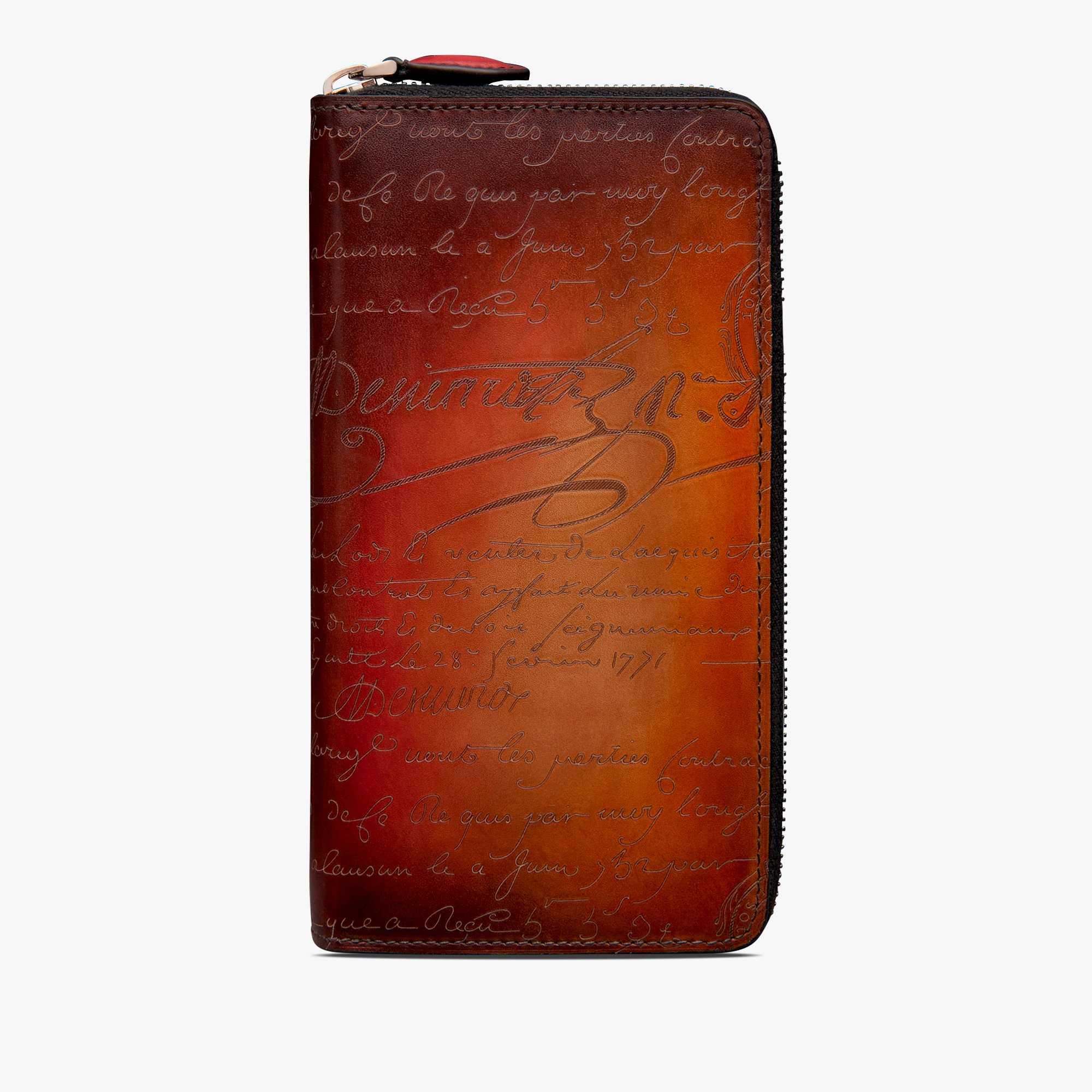 Itauba Scritto Leather Long Zipped Wallet, RED SUNSET, hi-res