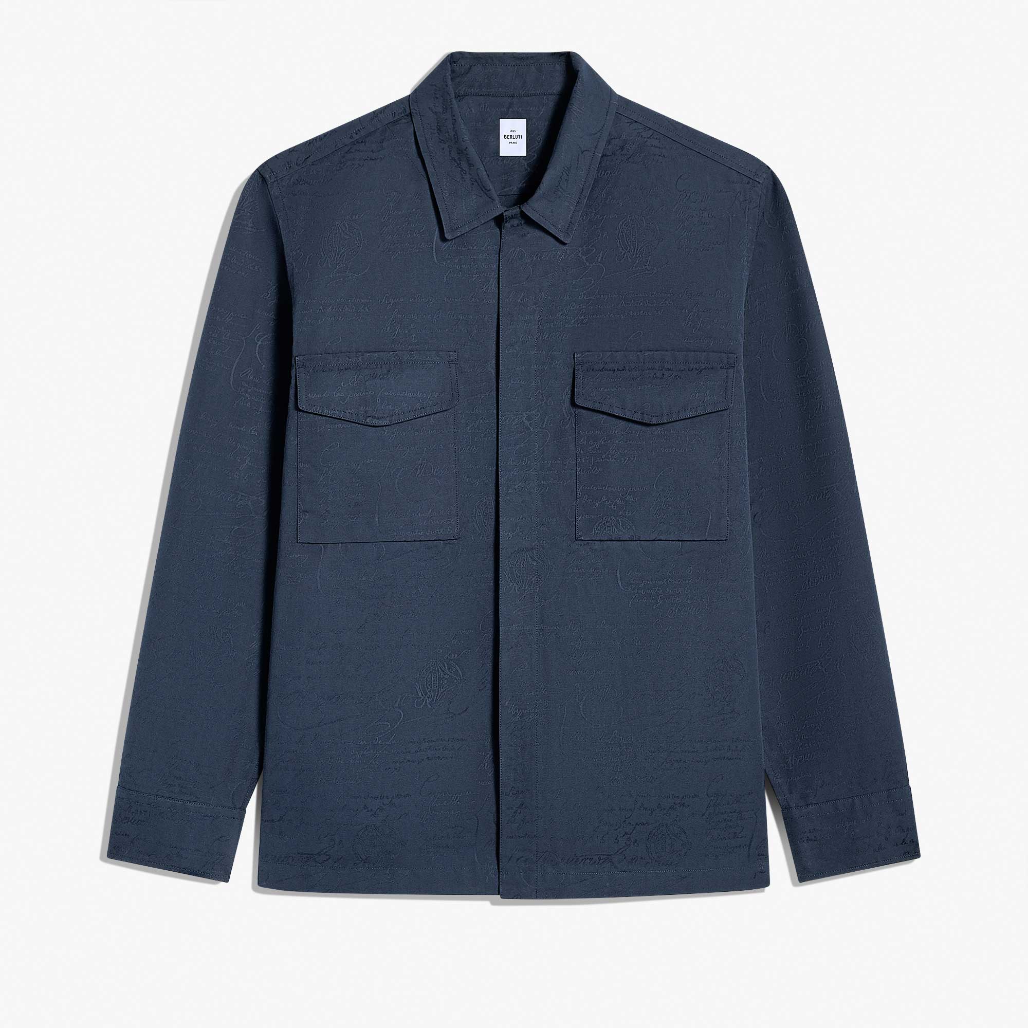 Cotton Scritto Workwear Overshirt, COLD NIGHT BLUE, hi-res