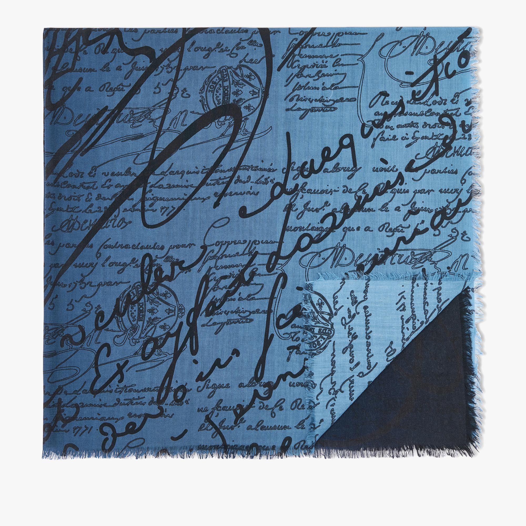 Wool Scritto Scarf With Patina Effect, SOFT BLUE, hi-res