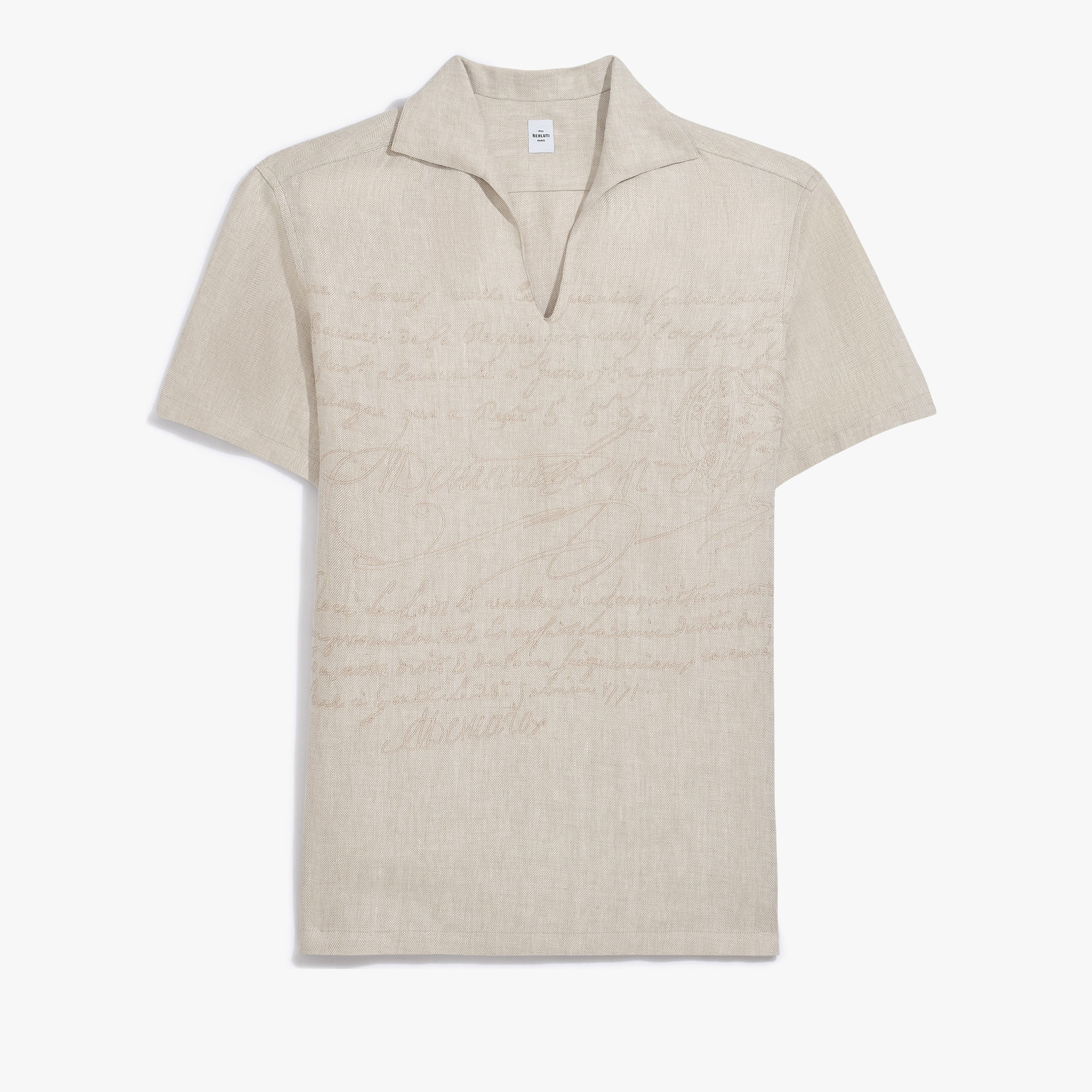 Linen Scritto Short Sleeved Vareuse, SHADES OF BEIGE , hi-res