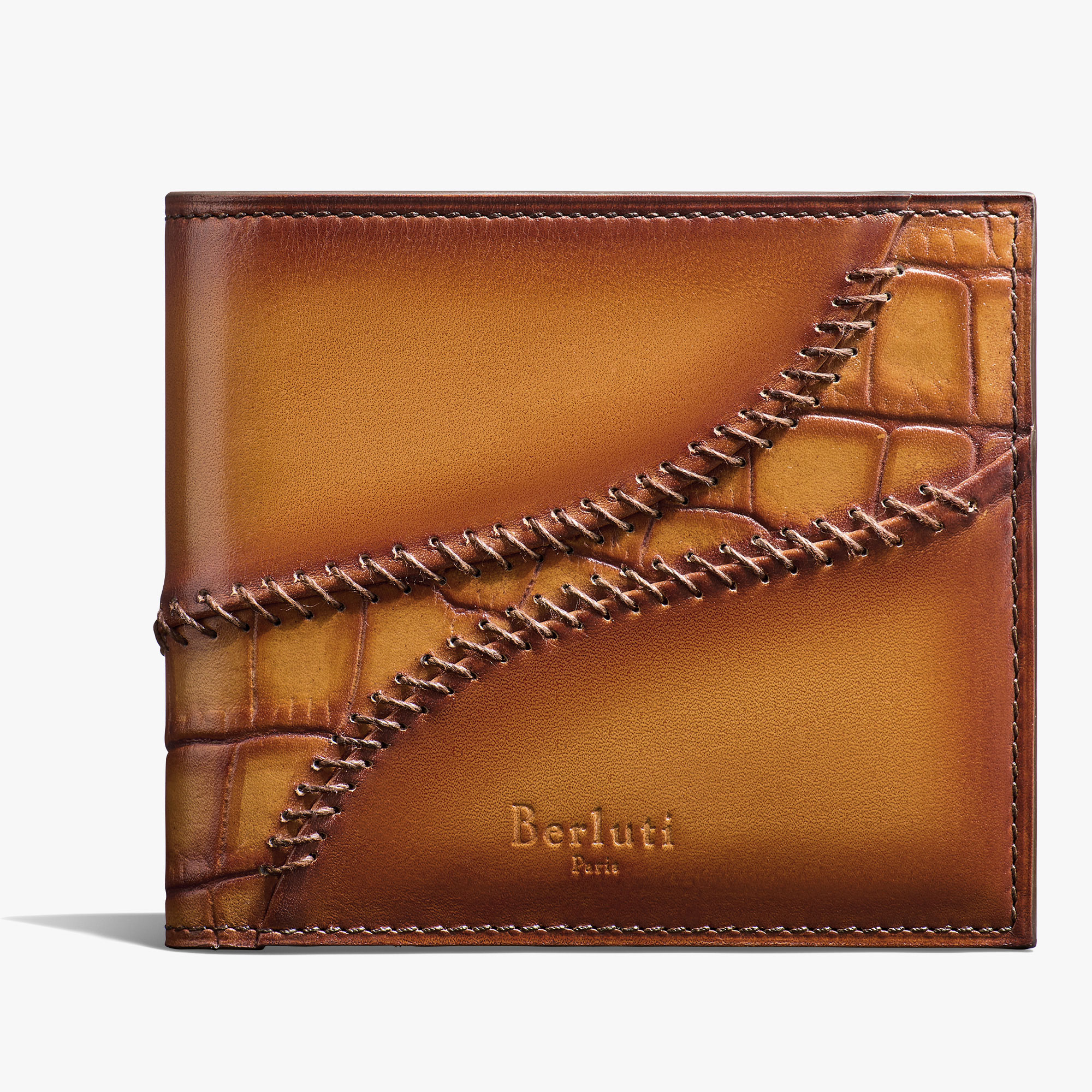 Makore Leather And Alligator Leather Compact Wallet, ICE GOLD, hi-res
