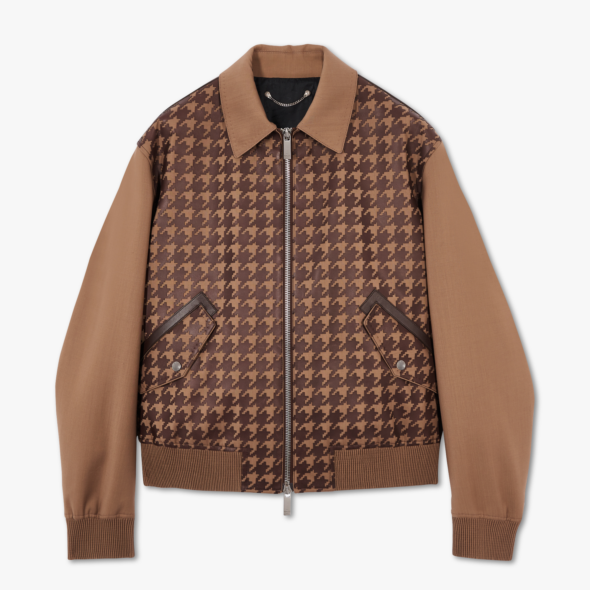 Wool Blouson With Houndstooth Leather Pattern, RIVERSTONE, hi-res