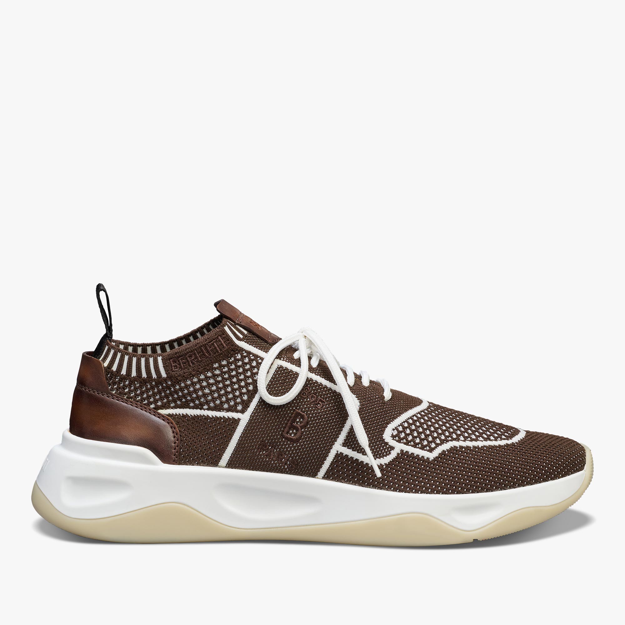 Shadow Knit And Leather Sneaker, DARK BROWN, hi-res