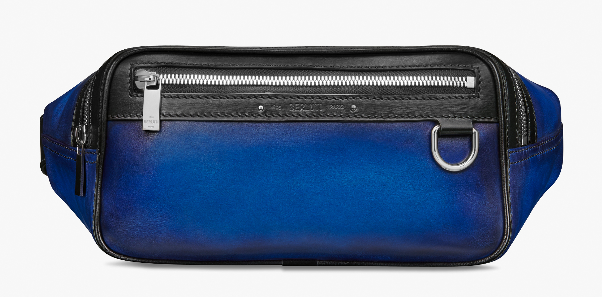 blue leather messenger bag