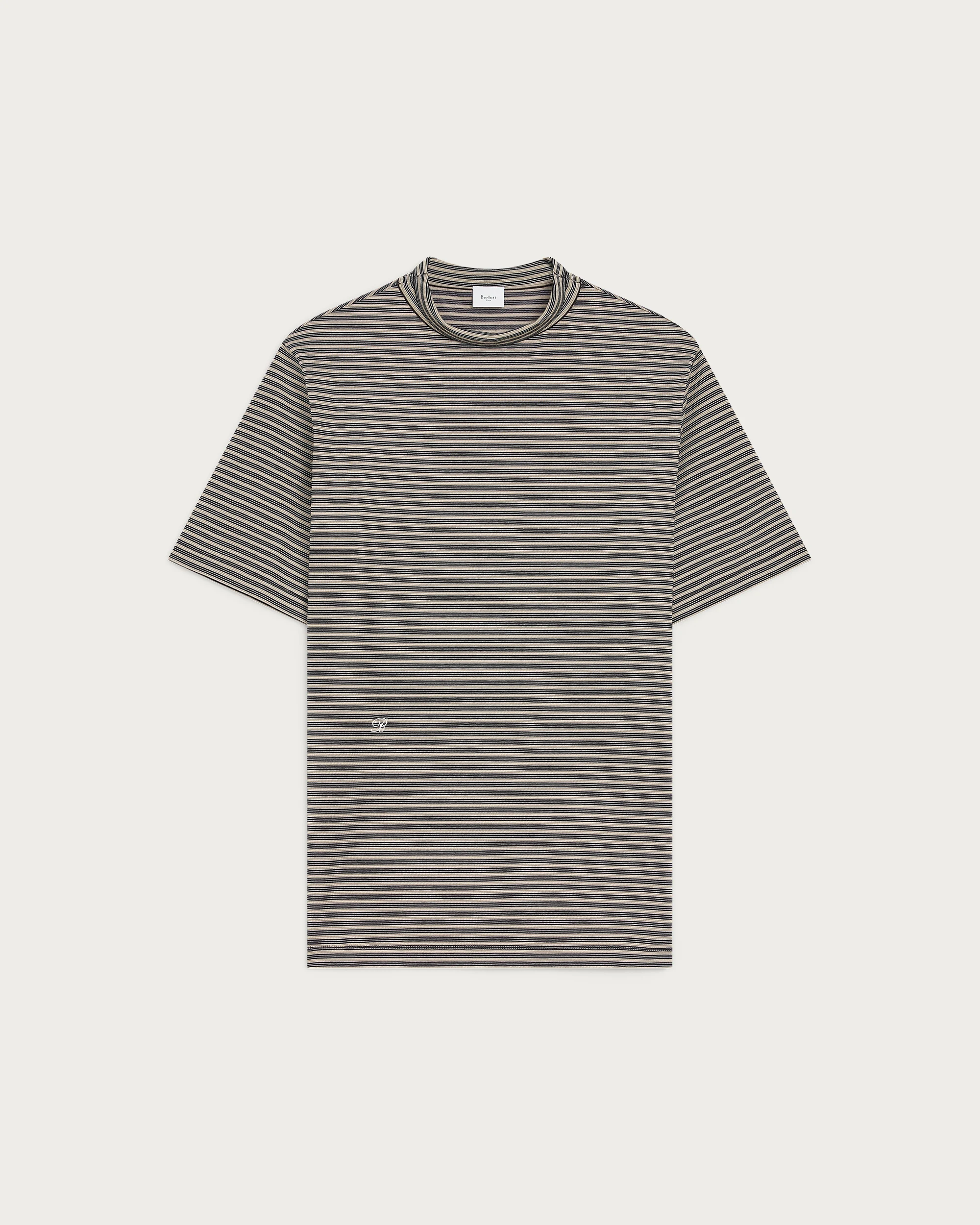 Mock-Neck T-Shirt with Stripes