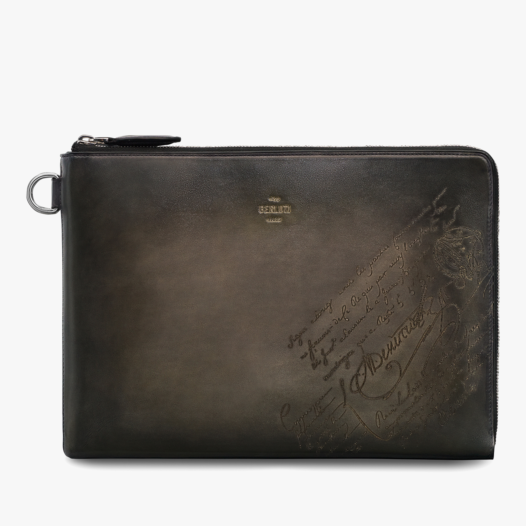 Nino GM Scritto Leather Clutch, ELEPHANT GREY, hi-res