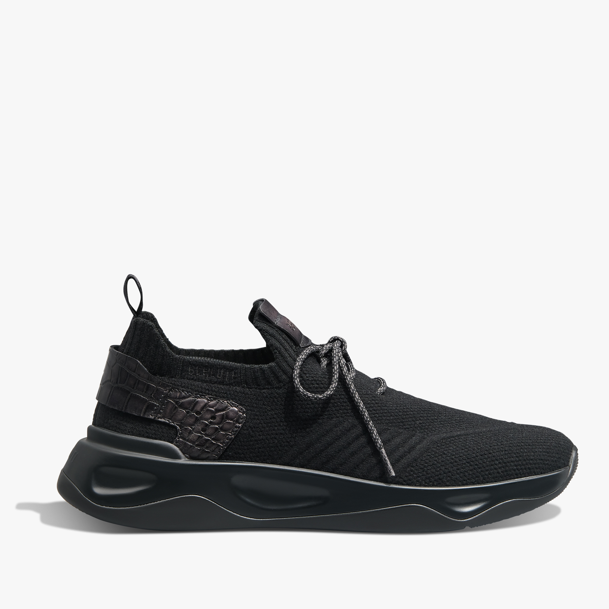 Shadow Cashmere And Alligator Leather Sneaker, BLACK, hi-res