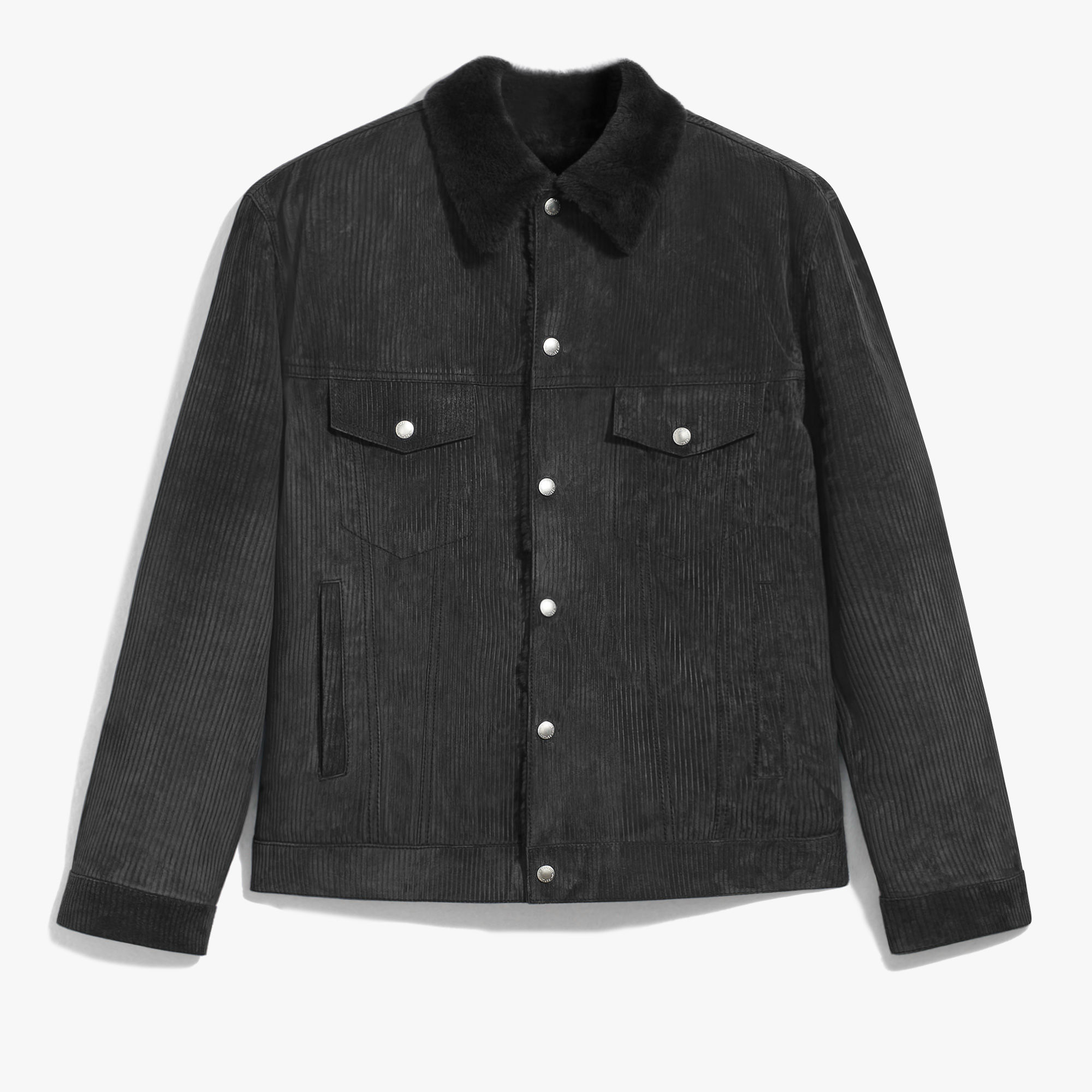 Corduroy Denim Jacket with Shearling Inside, ANTHRACITE, hi-res