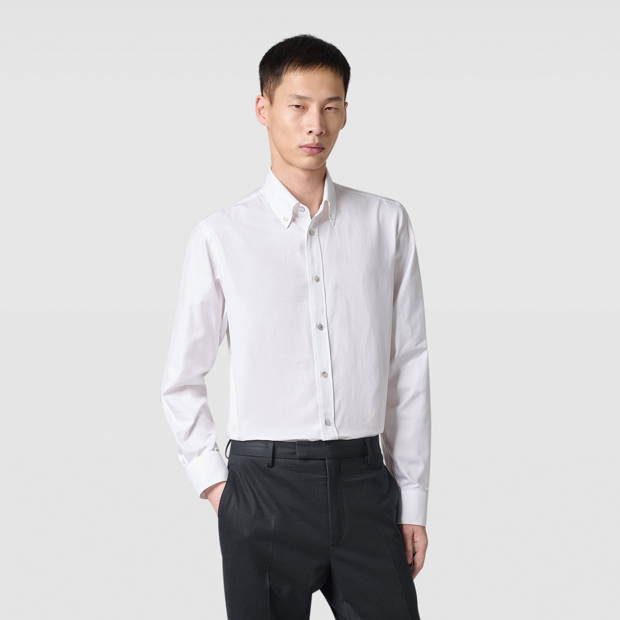 Cotton Scritto Alessandro Buttondown Shirt, BLANC OPTIQUE, hi-res