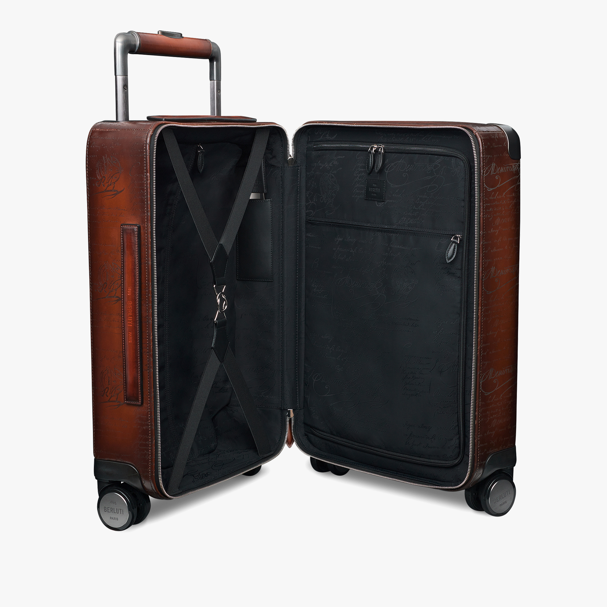 Rolling leather luggage top