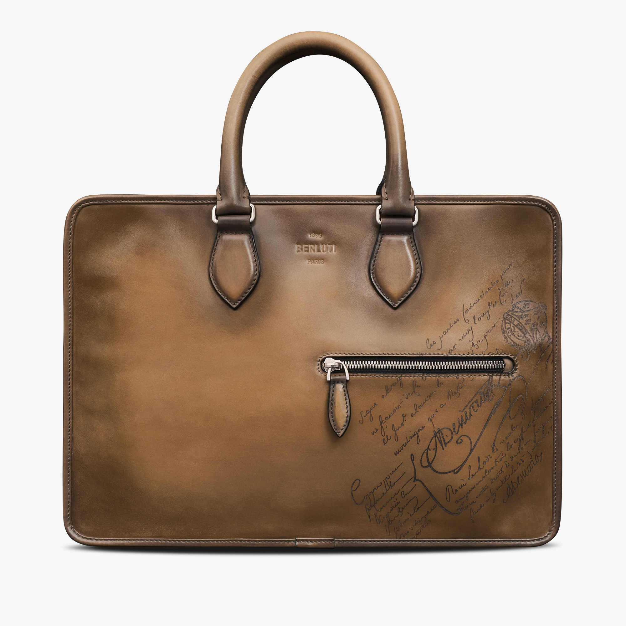 Un Jour Mini Scritto Leather Briefcase, OLIVE, hi-res