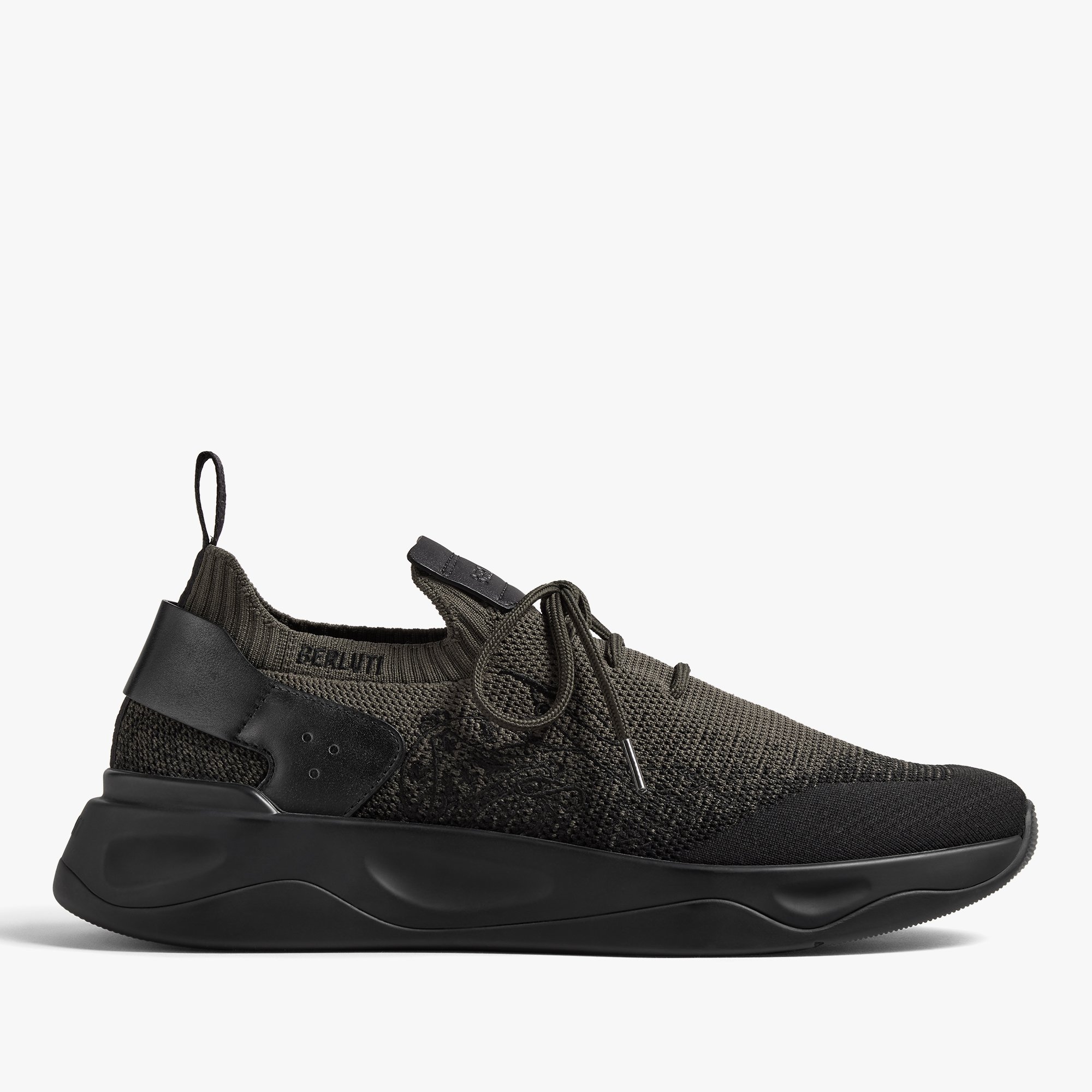 Shadow Scritto Knit And Lagoon Calf Sneaker, GRADIANT DARK BLACK + GREEN, hi-res