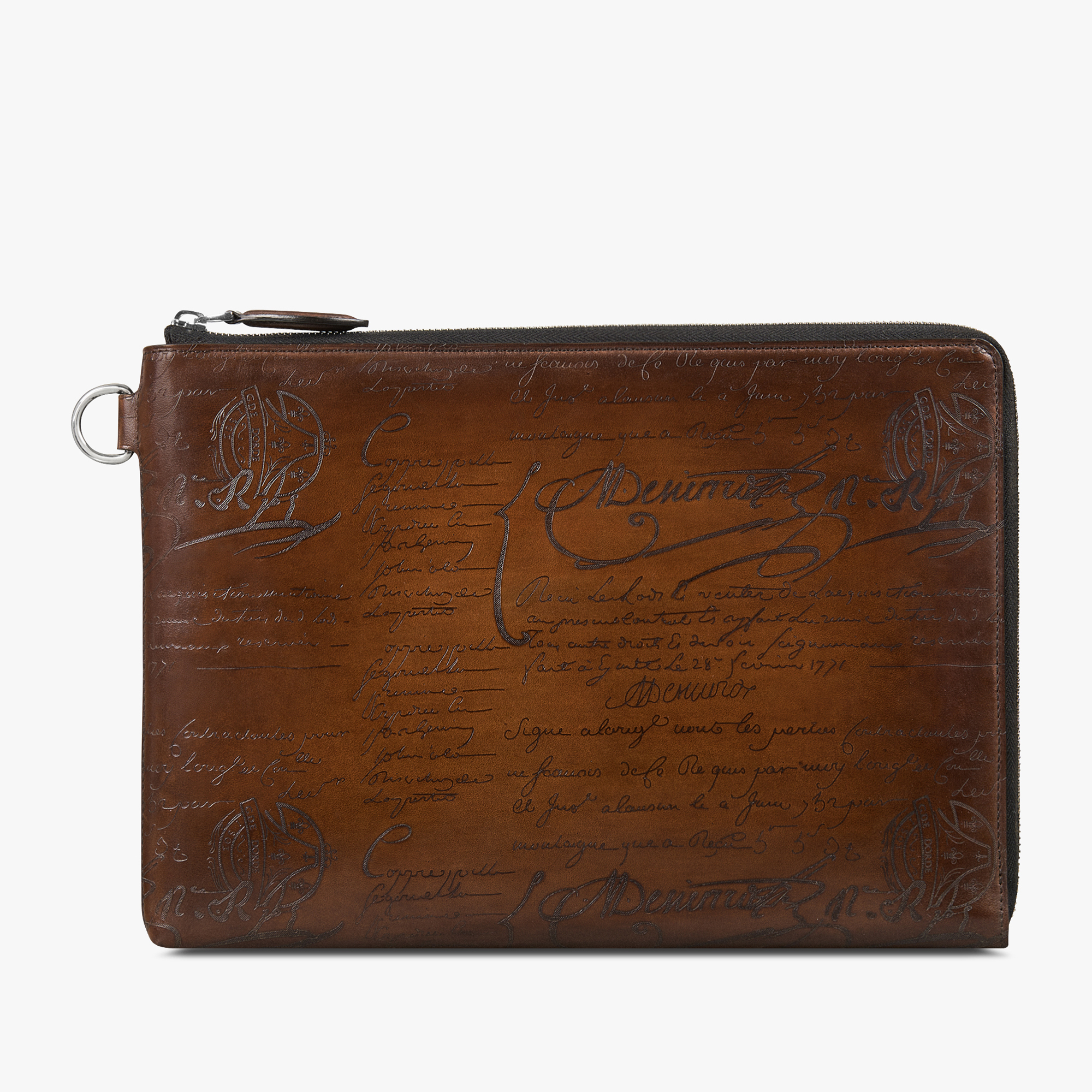 Nino GM Scritto Leather Clutch, CACAO INTENSO, hi-res