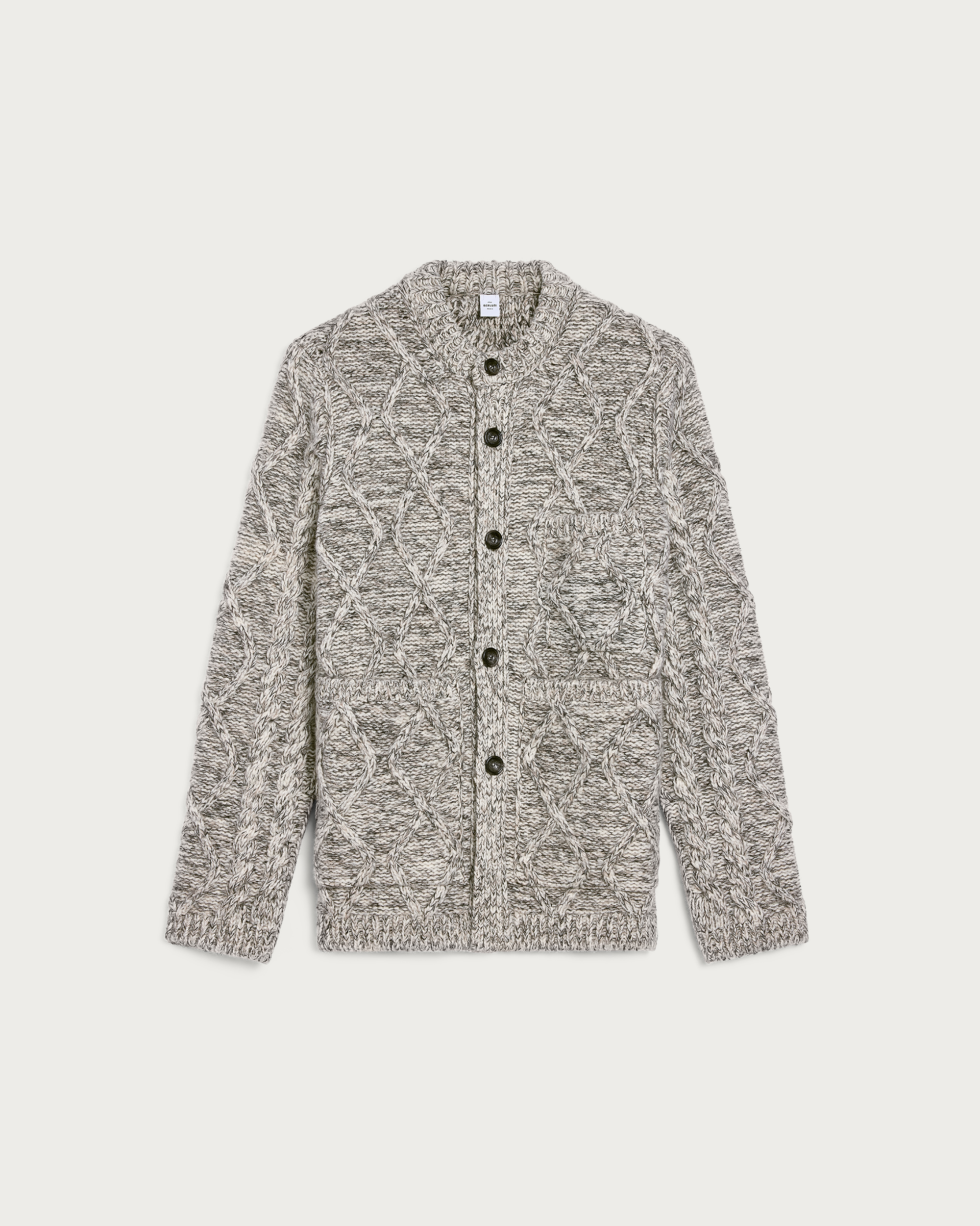 Marl Cables Cardigan with Leather Detail