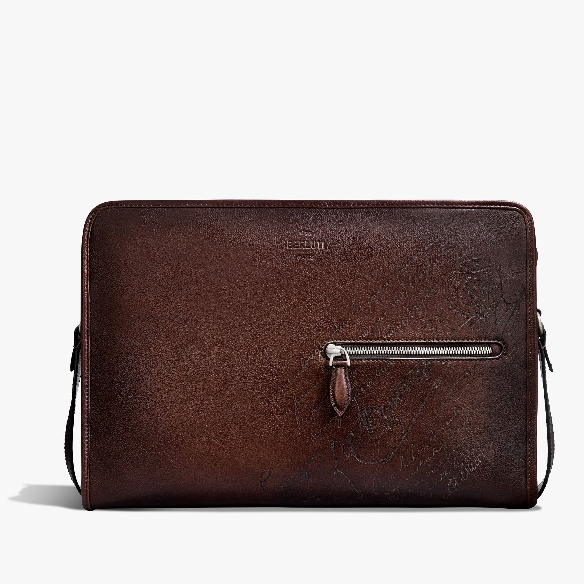 Journalier XL Scritto Leather Messenger, SOFT BROWN, hi-res