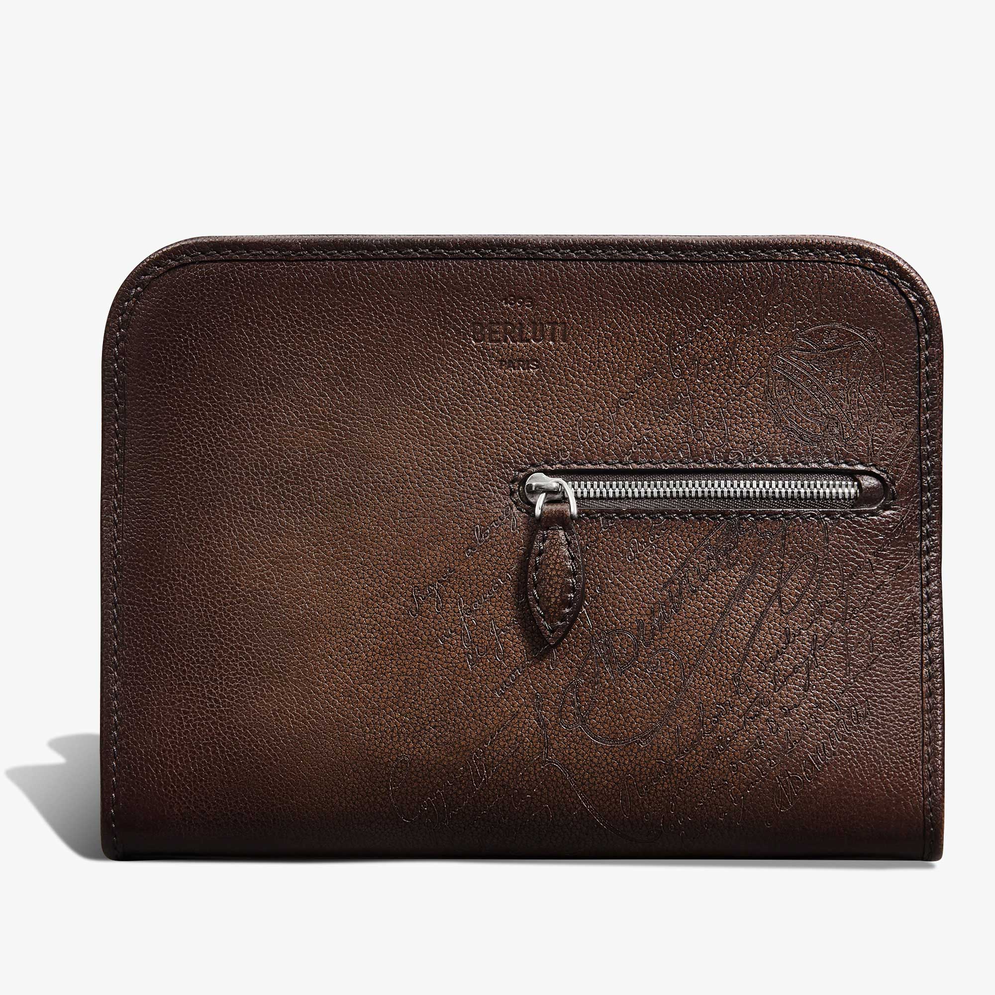 Journalier Trio Scritto图纹皮革邮差包, SOFT BROWN, hi-res