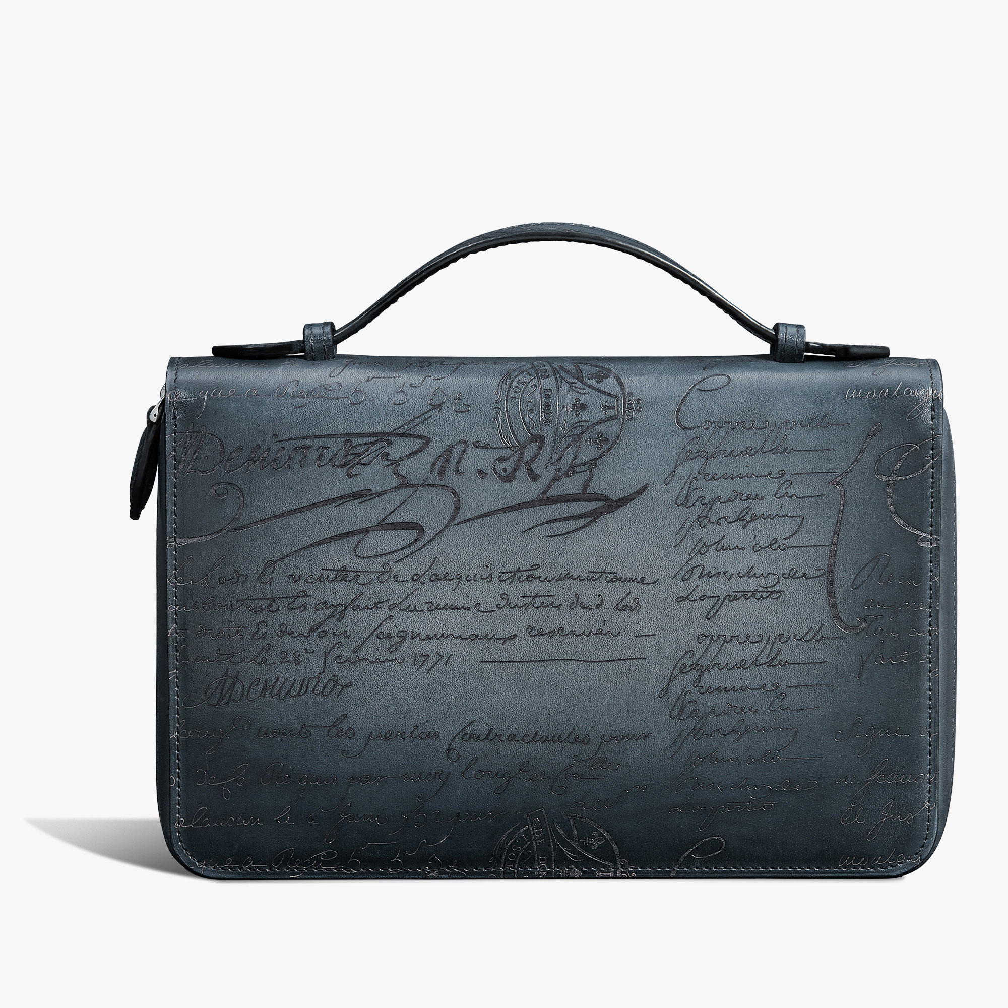 Itauba Wide Scritto Leather Long Zipped Wallet, BLU MINERALE, hi-res