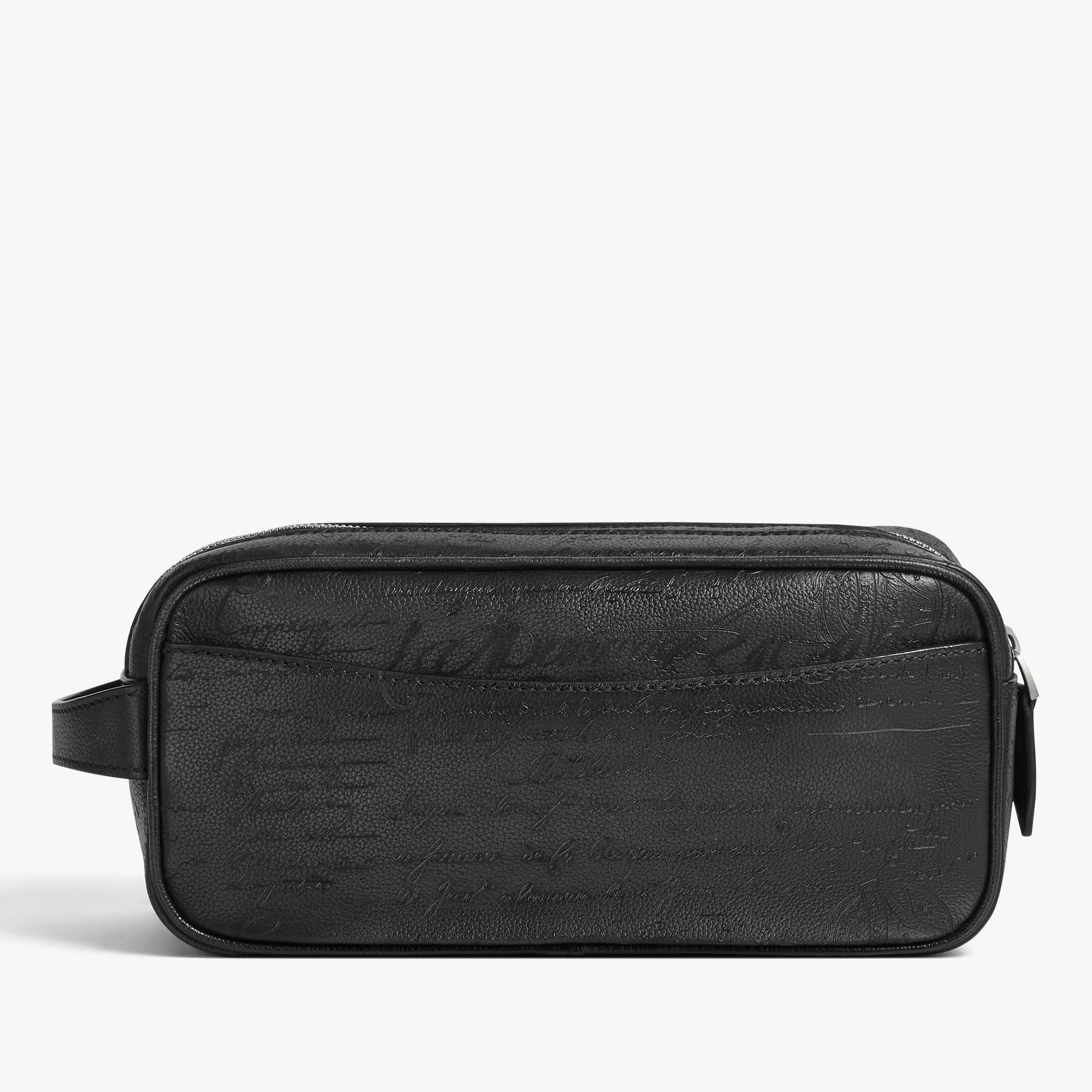 Formula 1003 Zipped Pouch In Scritto Leather, NERO GRIGIO, hi-res