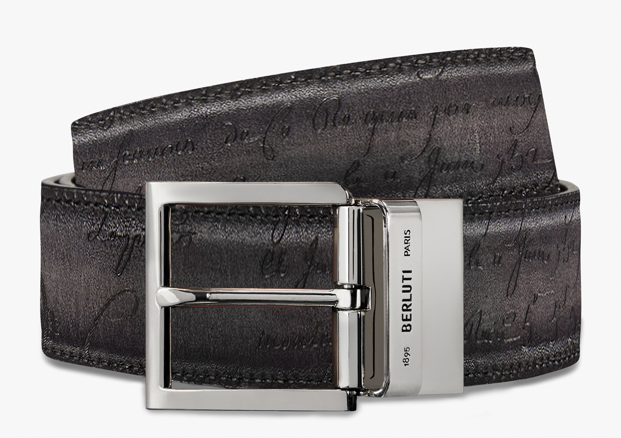  Venezia  Scritto leather 35 MM Belt , MOGANO + NERO GRIGIO, hi-res