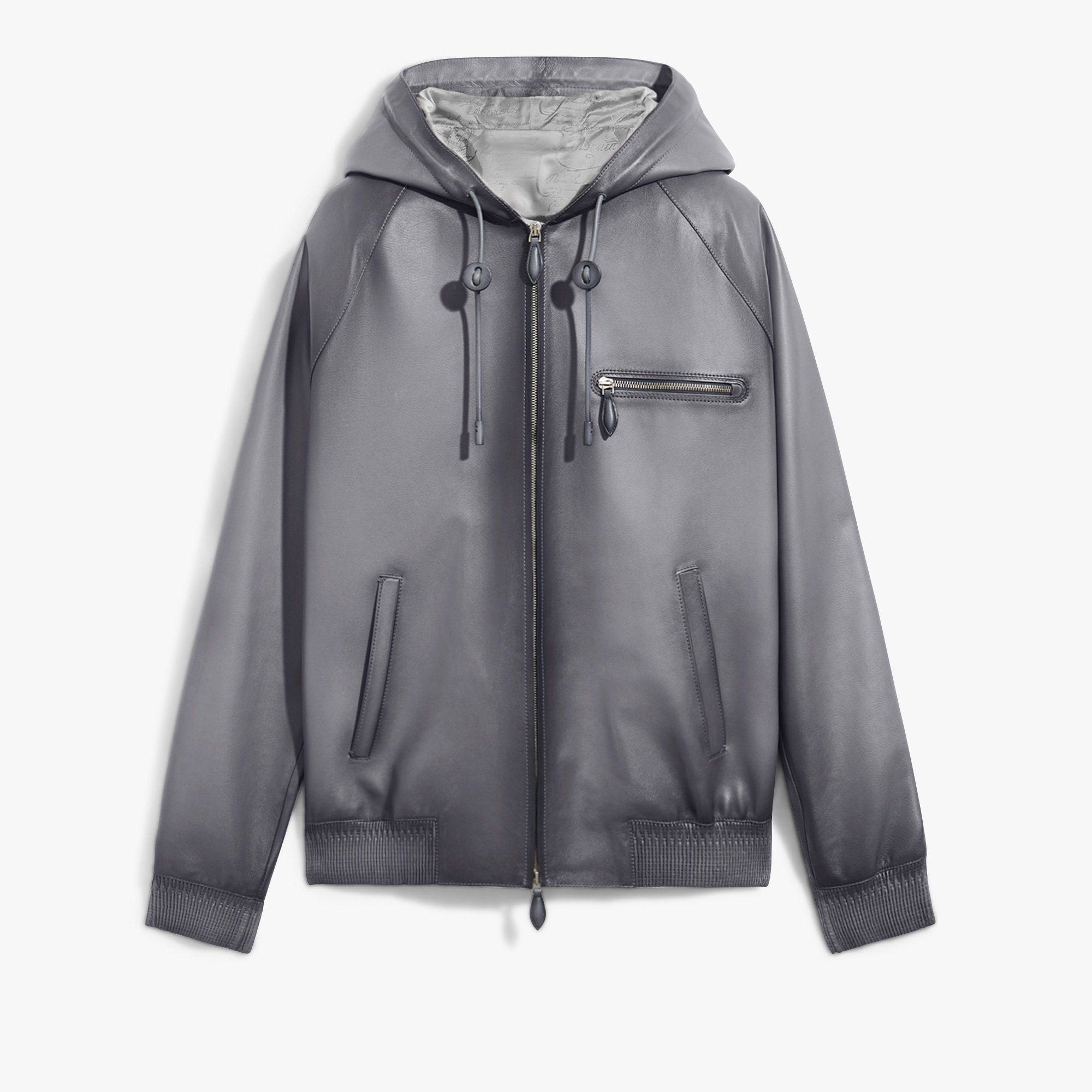 Blouson à Capuche 1 Jour en Cuir Patiné, LIGHT ALUMINIO, hi-res